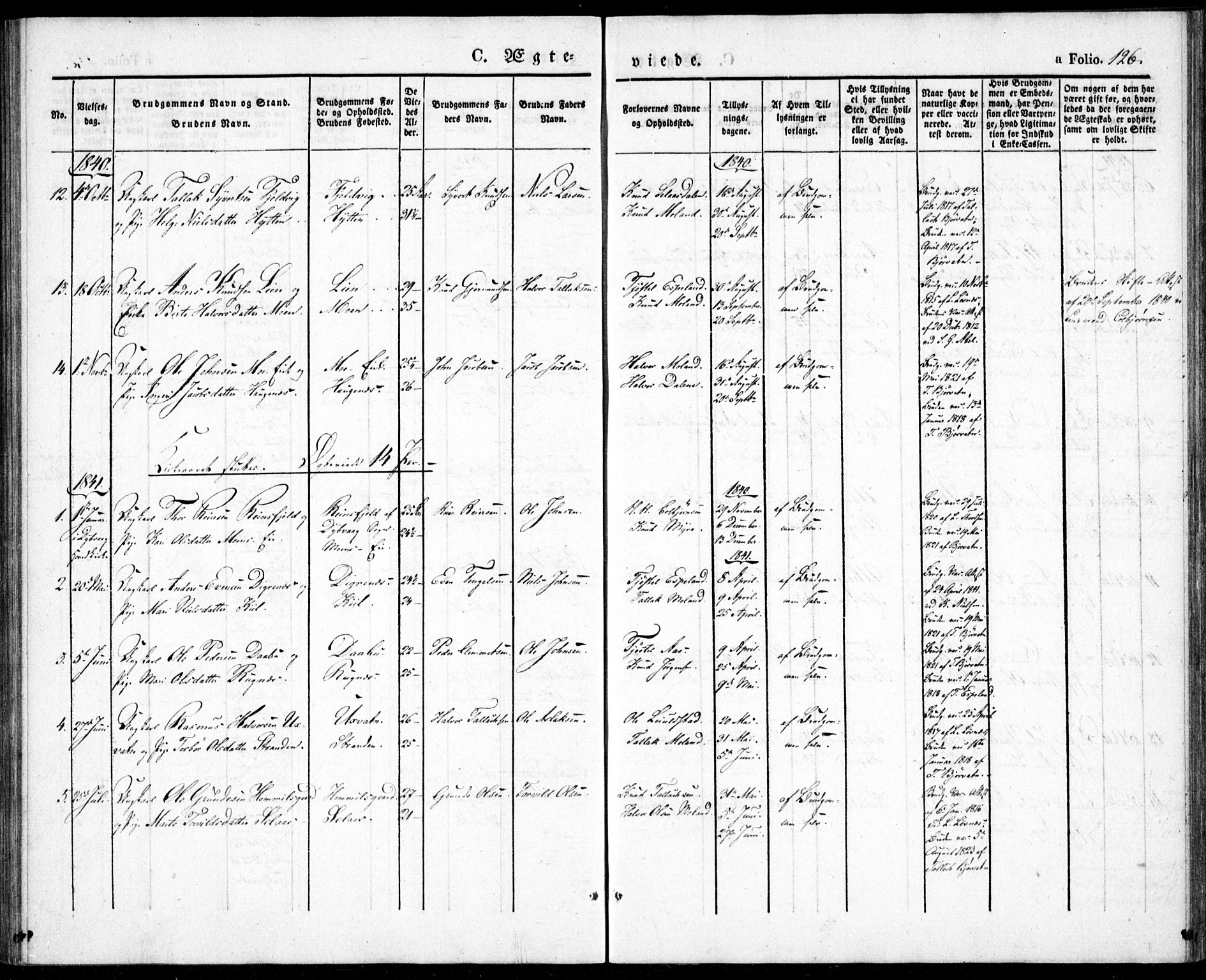 Gjerstad sokneprestkontor, AV/SAK-1111-0014/F/Fa/Fab/L0002: Parish register (official) no. A 2, 1835-1852, p. 126