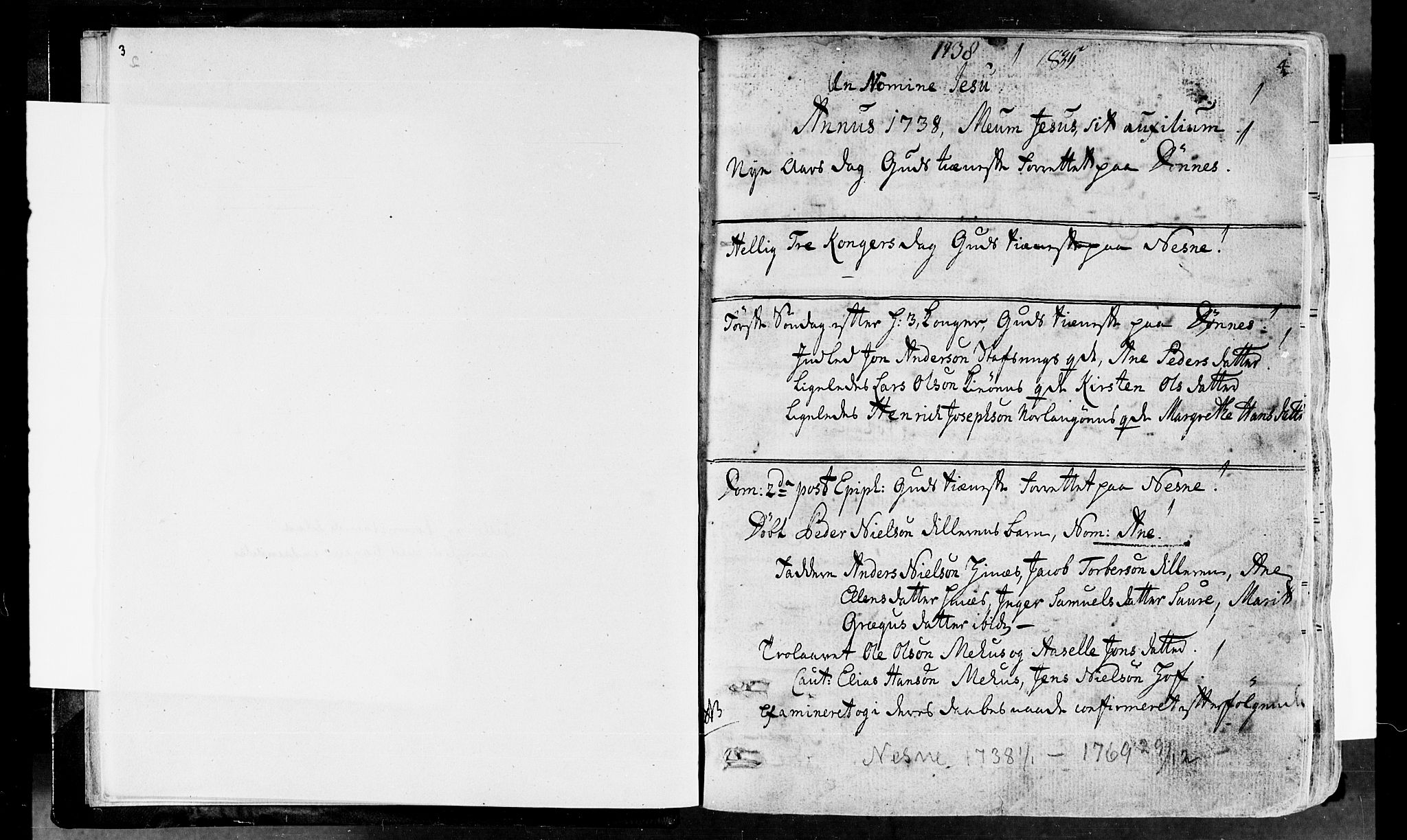 Ministerialprotokoller, klokkerbøker og fødselsregistre - Nordland, SAT/A-1459/838/L0543: Parish register (official) no. 838A02, 1738-1769, p. 3-4