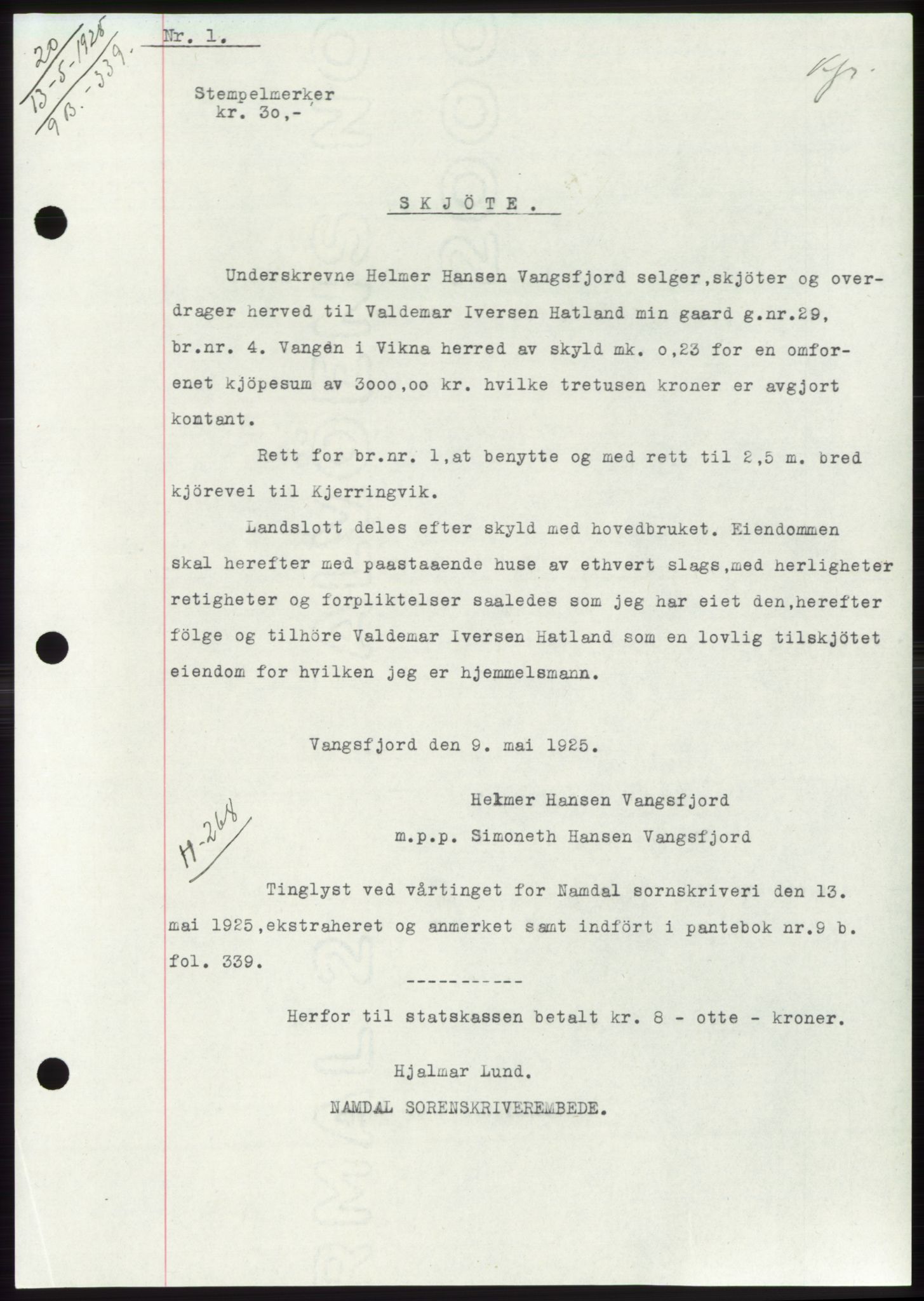 Namdal sorenskriveri, SAT/A-4133/1/2/2C: Mortgage book no. -, 1922-1925, Deed date: 13.05.1925