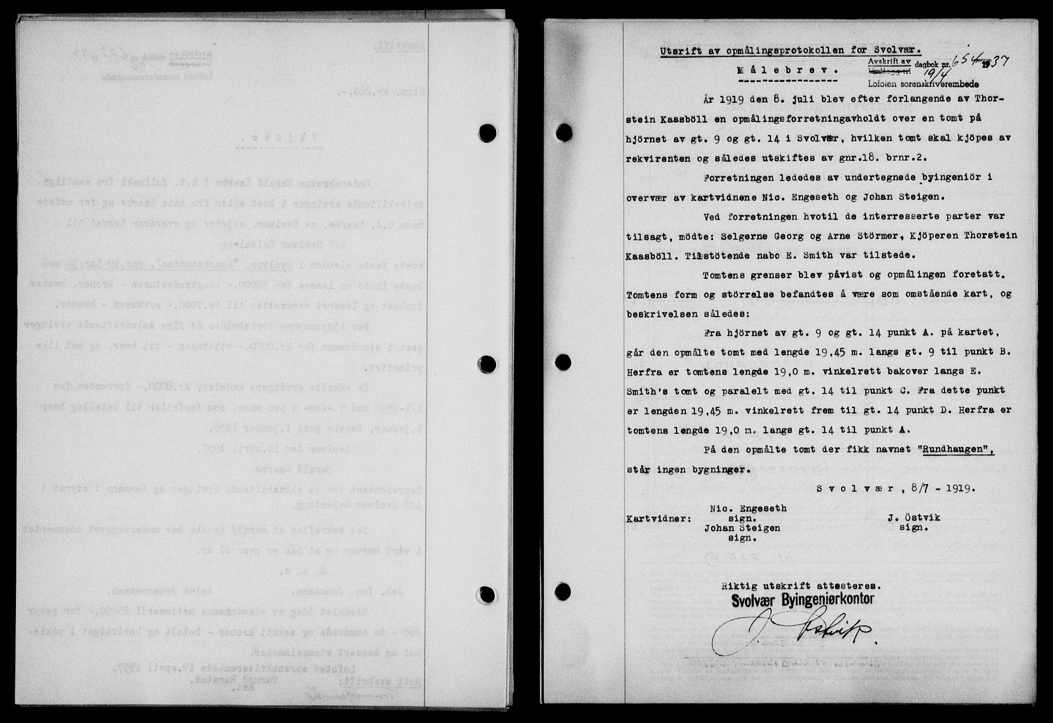 Lofoten sorenskriveri, SAT/A-0017/1/2/2C/L0002a: Mortgage book no. 2a, 1937-1937, Diary no: : 654/1937
