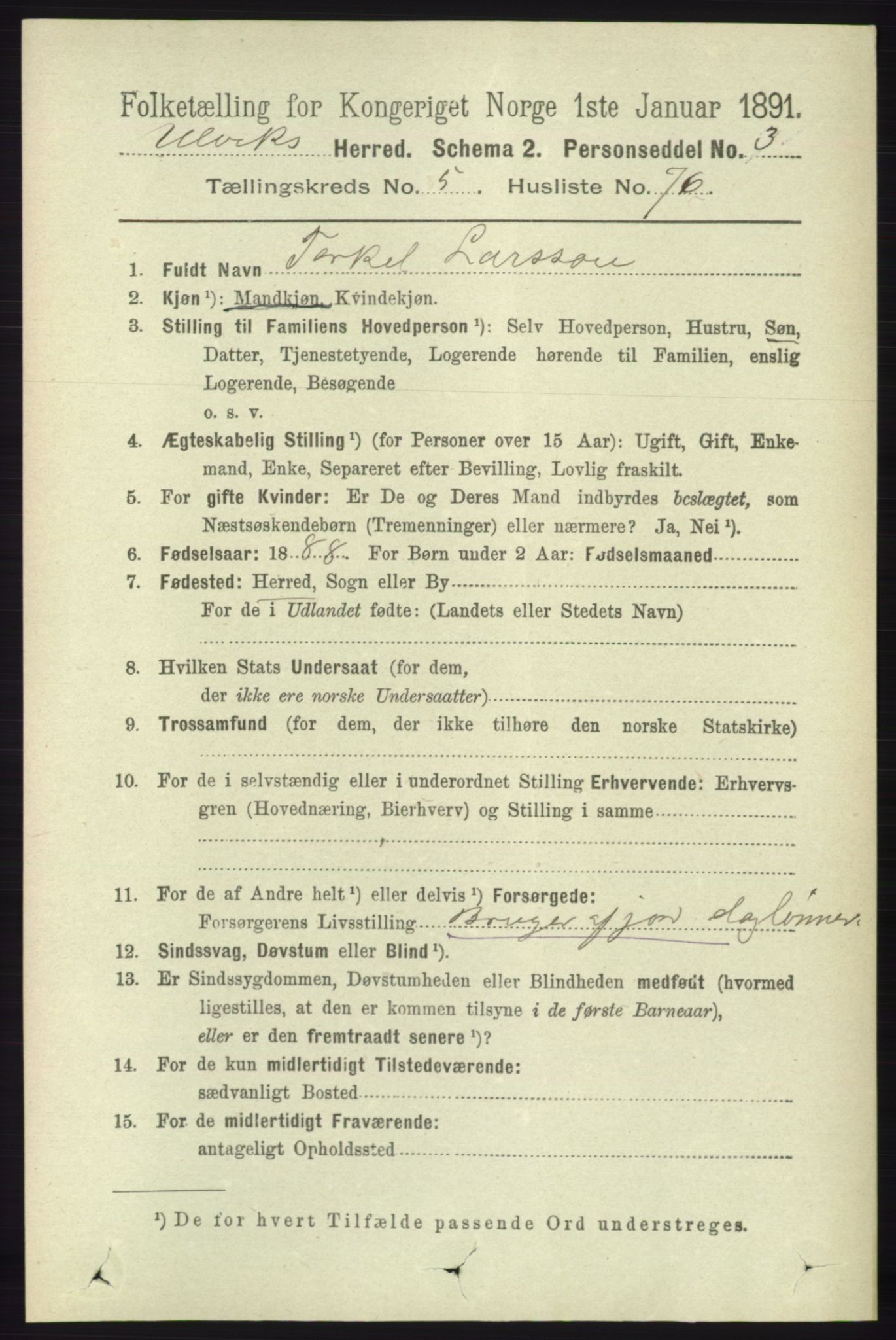 RA, 1891 census for 1233 Ulvik, 1891, p. 1786