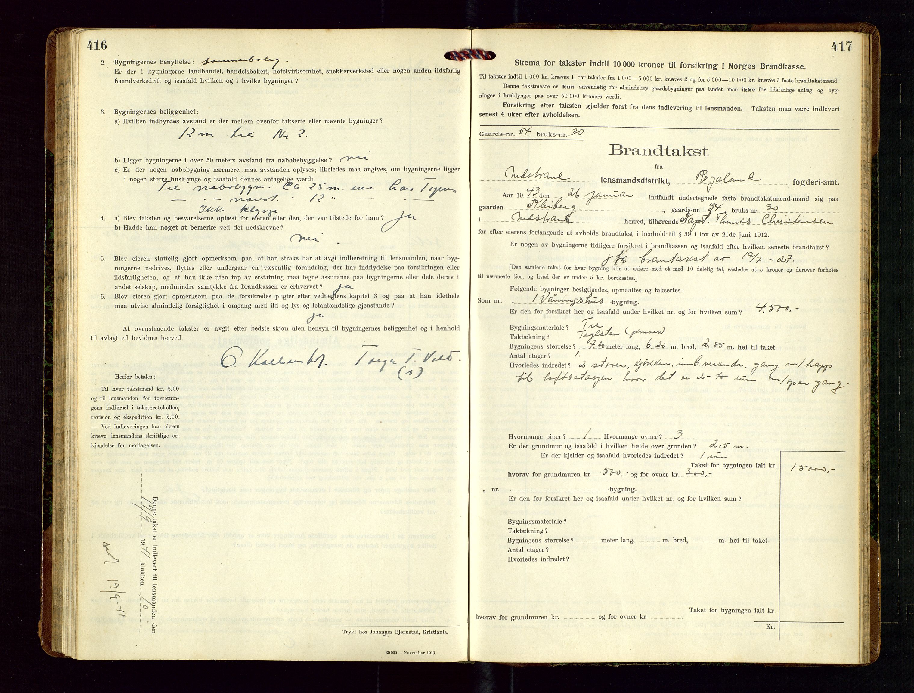 Nedstrand lensmannskontor, SAST/A-100236/Gob/L0002: "Brandtakstprotokol for Nerstrand lensmandsdistrikt Rogaland Fylke", 1916-1949, p. 416-417
