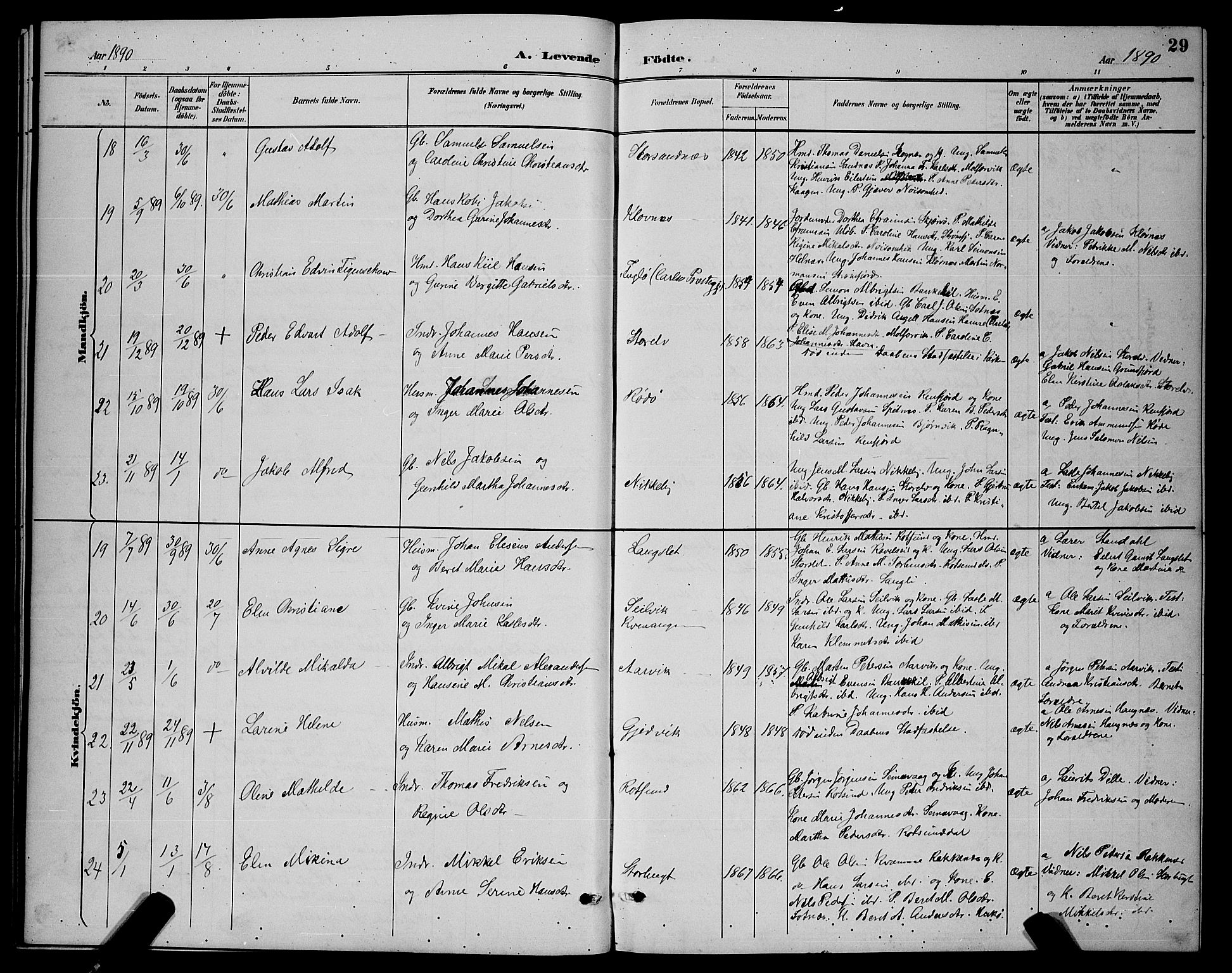 Skjervøy sokneprestkontor, AV/SATØ-S-1300/H/Ha/Hab/L0007klokker: Parish register (copy) no. 7, 1889-1899, p. 29