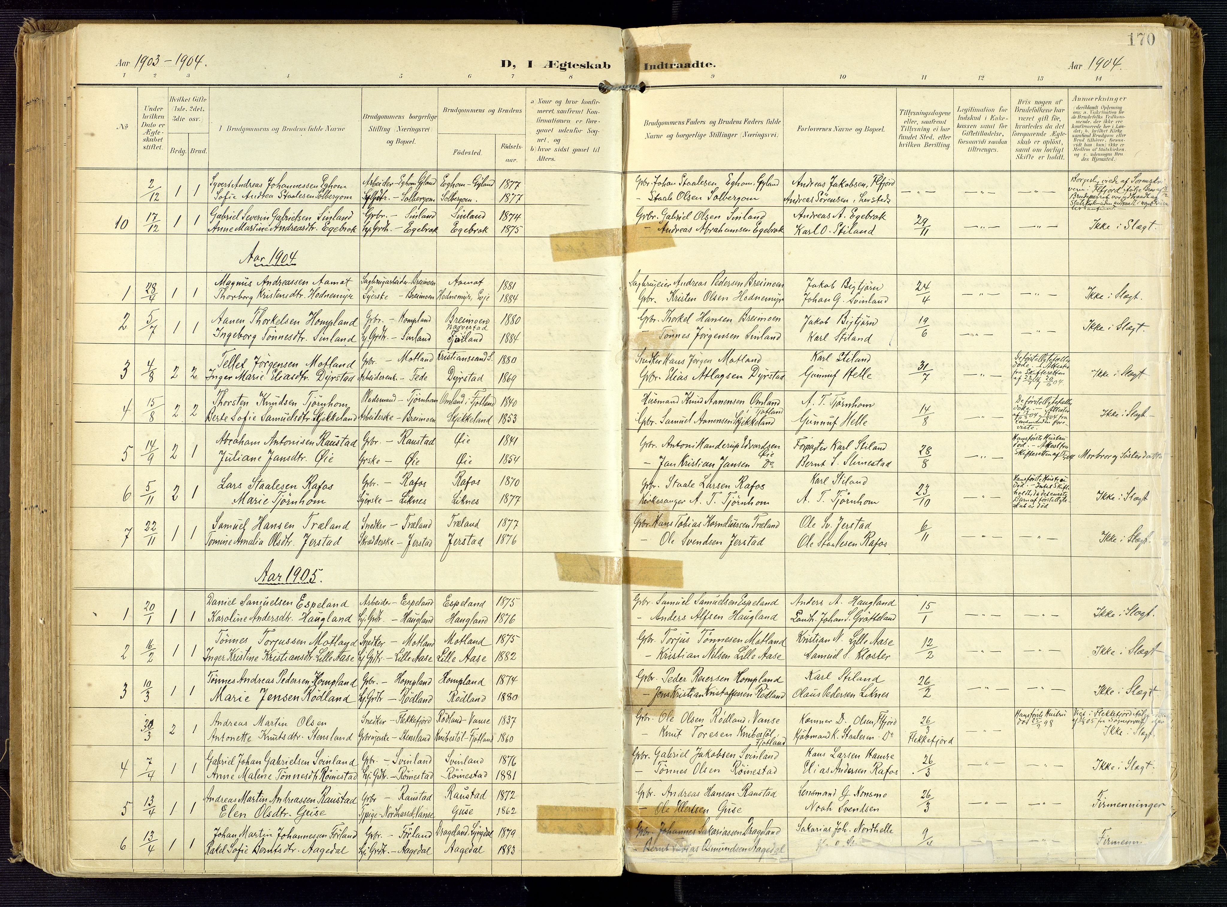 Kvinesdal sokneprestkontor, SAK/1111-0026/F/Fa/Fab/L0009: Parish register (official) no. A 9, 1898-1915, p. 170