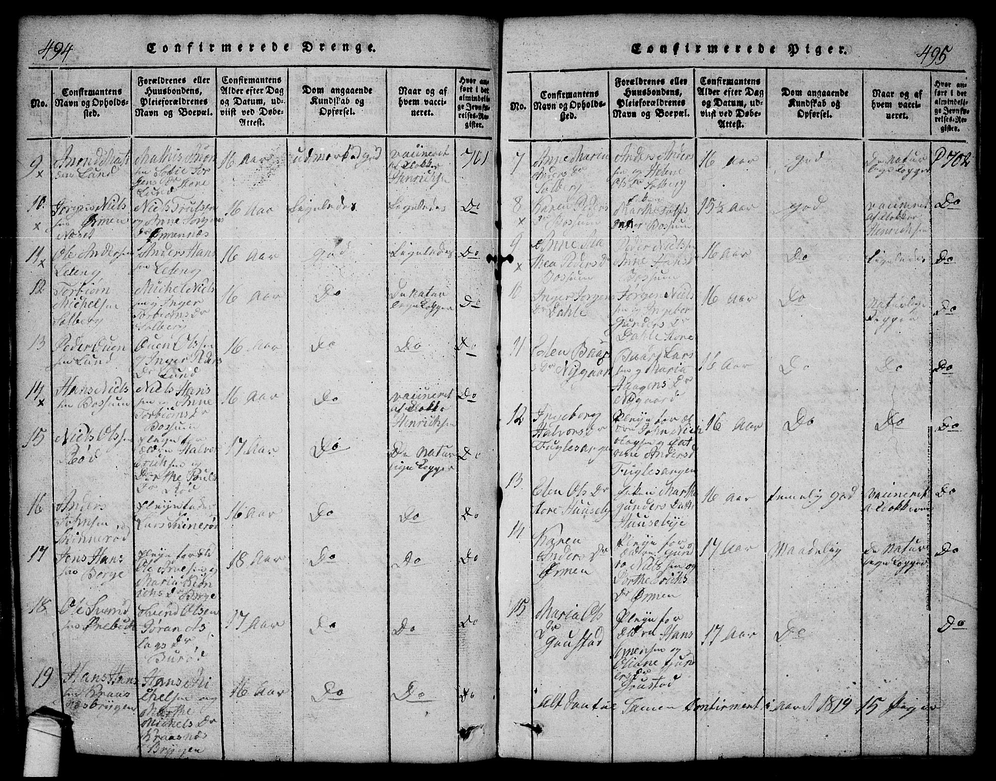 Onsøy prestekontor Kirkebøker, SAO/A-10914/G/Ga/L0001: Parish register (copy) no. I 1, 1814-1840, p. 494-495