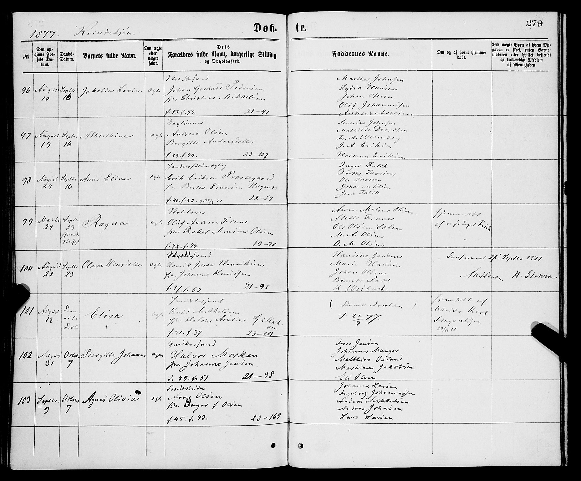 Korskirken sokneprestembete, AV/SAB-A-76101/H/Haa/L0020: Parish register (official) no. B 6, 1871-1878, p. 279