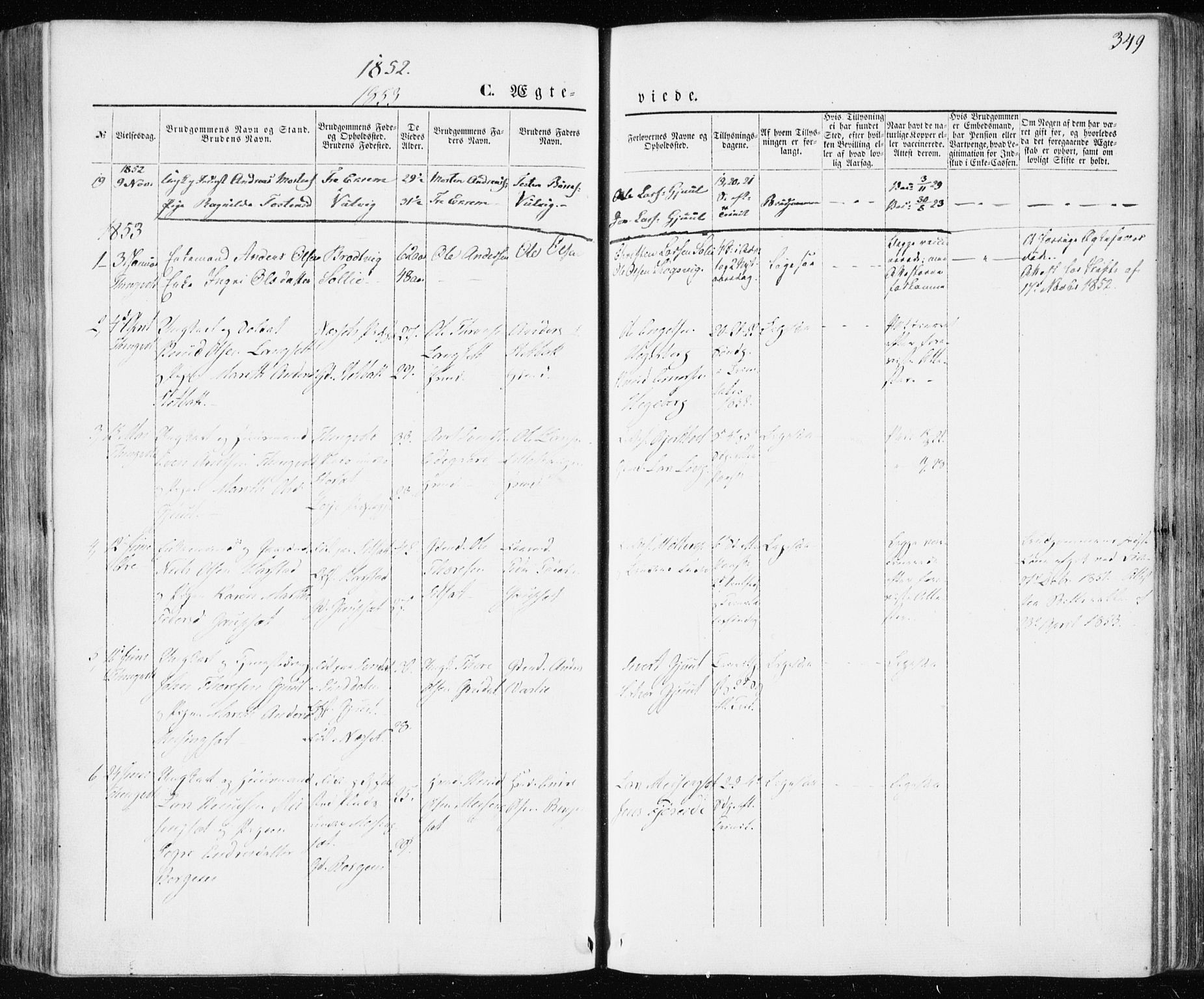 Ministerialprotokoller, klokkerbøker og fødselsregistre - Møre og Romsdal, SAT/A-1454/586/L0984: Parish register (official) no. 586A10, 1844-1856, p. 349