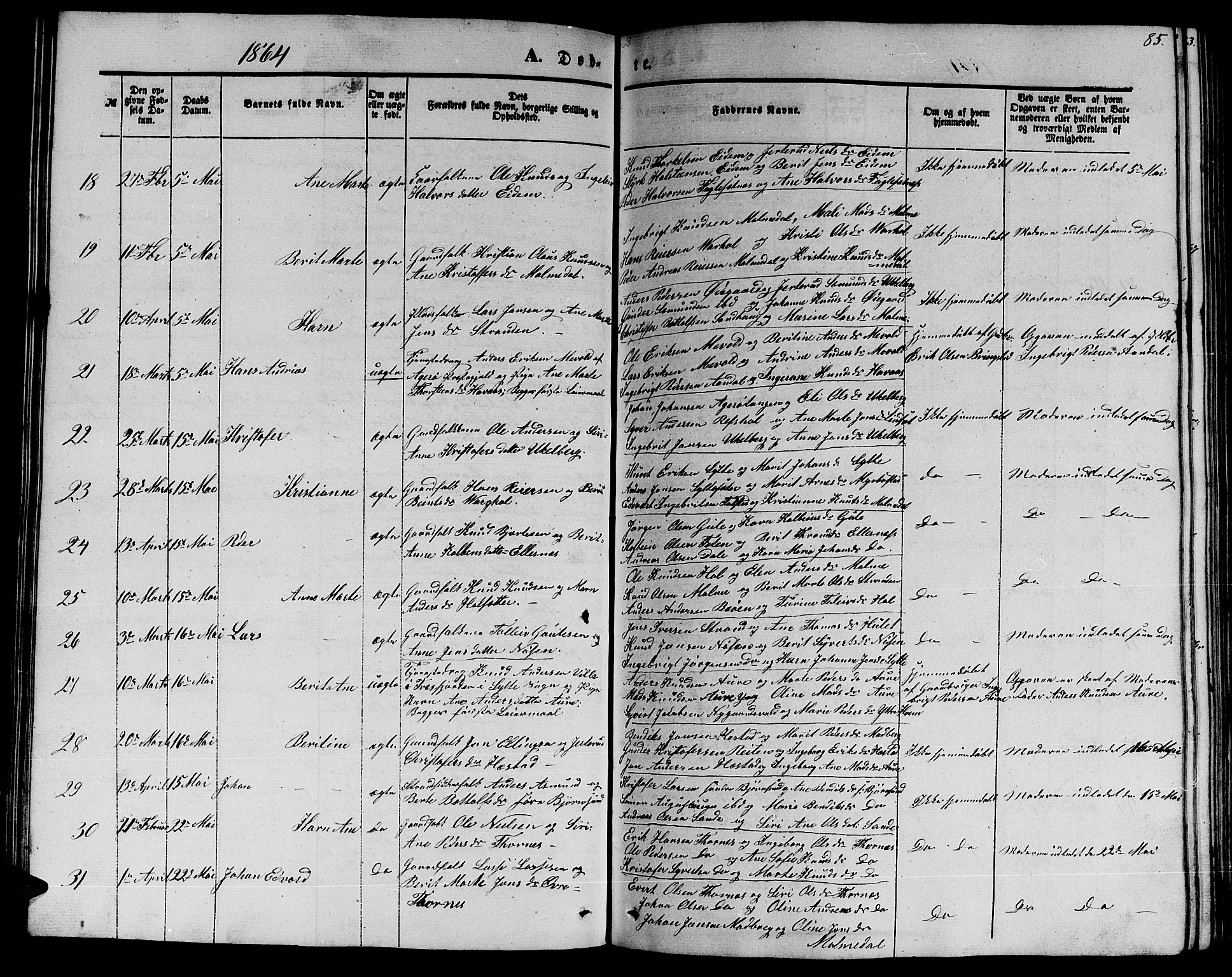 Ministerialprotokoller, klokkerbøker og fødselsregistre - Møre og Romsdal, AV/SAT-A-1454/565/L0753: Parish register (copy) no. 565C02, 1845-1870, p. 85