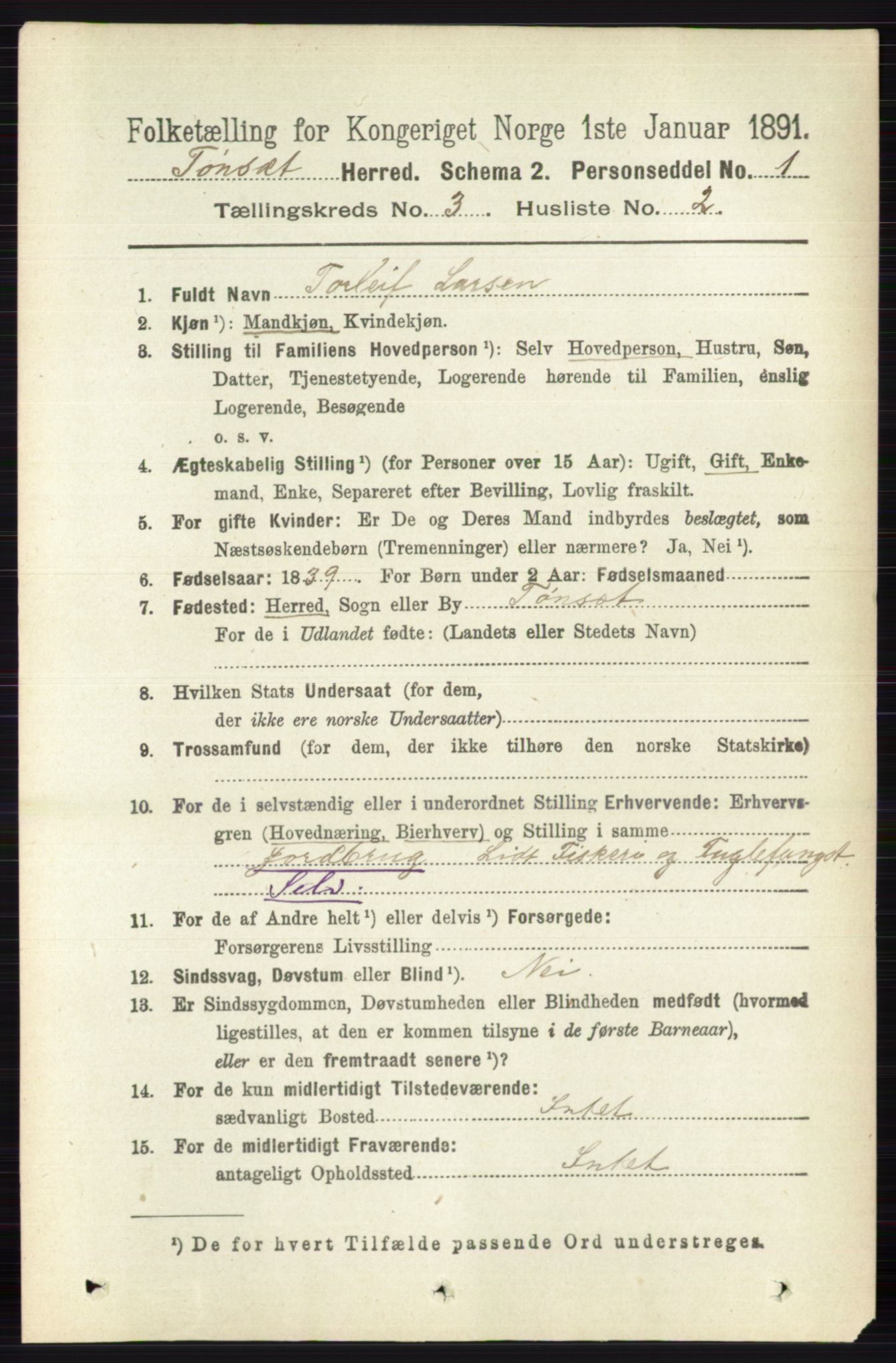 RA, 1891 census for 0437 Tynset, 1891, p. 588