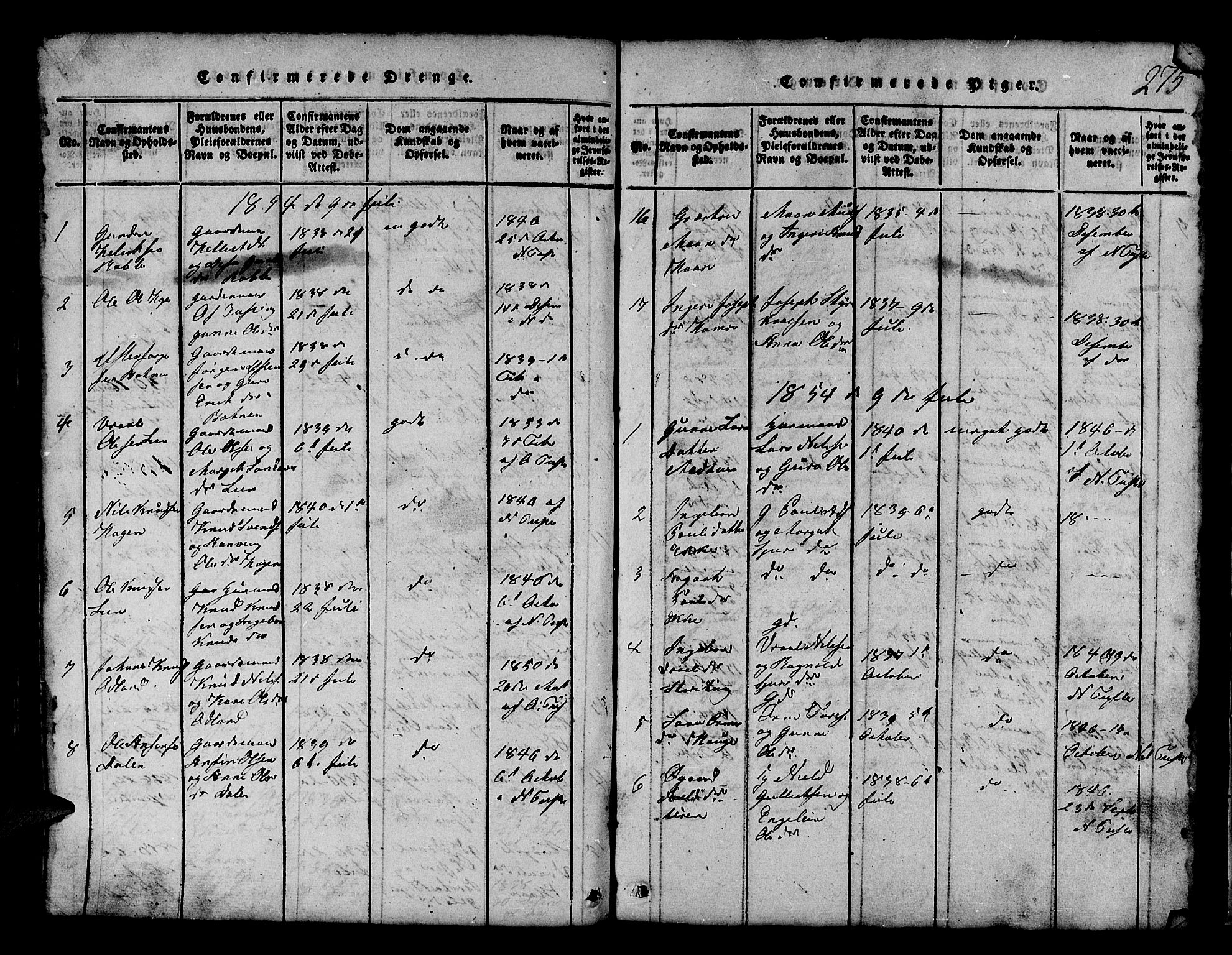 Røldal sokneprestembete, SAB/A-100247: Parish register (copy) no. A 1, 1817-1860, p. 275