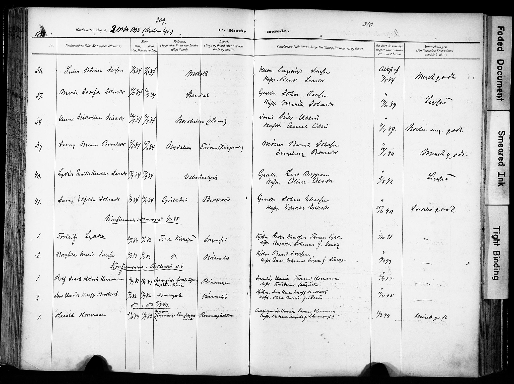 Ministerialprotokoller, klokkerbøker og fødselsregistre - Sør-Trøndelag, SAT/A-1456/606/L0301: Parish register (official) no. 606A16, 1894-1907, p. 309-310