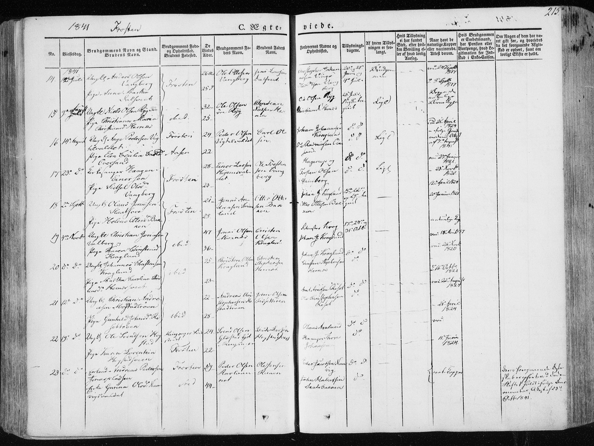 Ministerialprotokoller, klokkerbøker og fødselsregistre - Nord-Trøndelag, SAT/A-1458/713/L0115: Parish register (official) no. 713A06, 1838-1851, p. 215