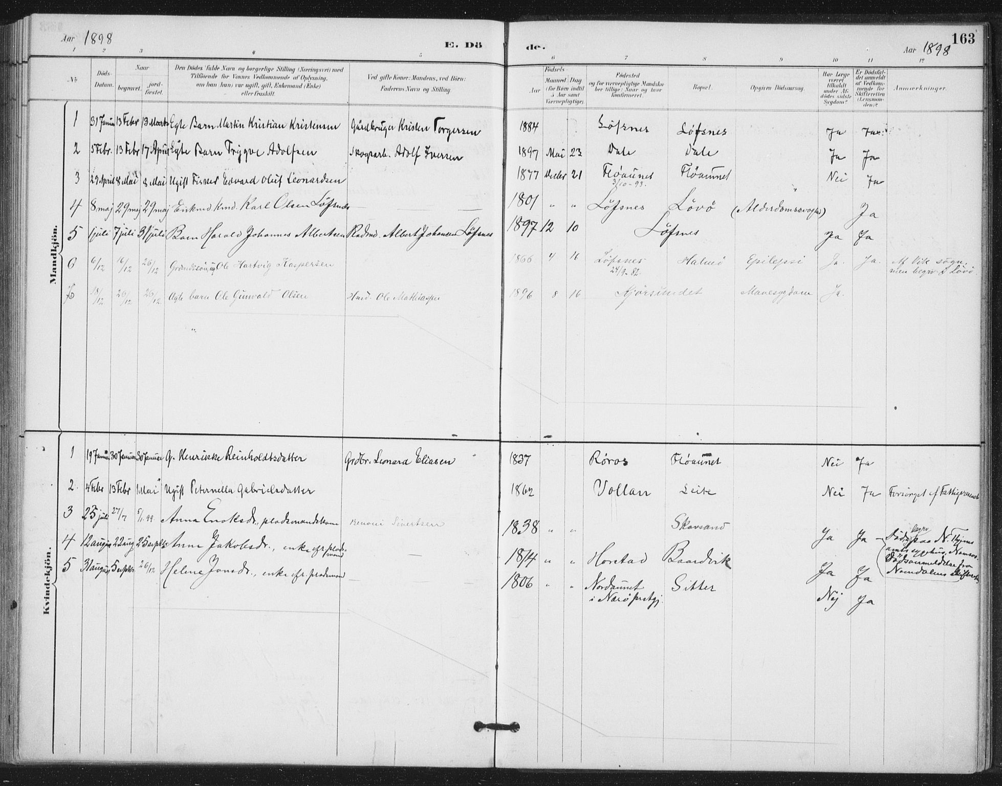 Ministerialprotokoller, klokkerbøker og fødselsregistre - Nord-Trøndelag, SAT/A-1458/772/L0603: Parish register (official) no. 772A01, 1885-1912, p. 163