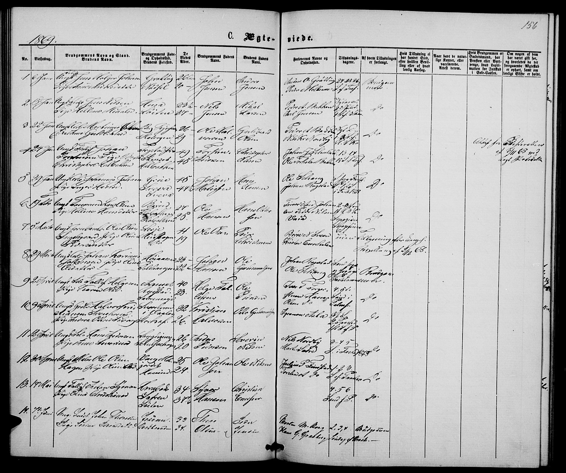 Elverum prestekontor, SAH/PREST-044/H/Ha/Hab/L0004: Parish register (copy) no. 4, 1866-1874, p. 156