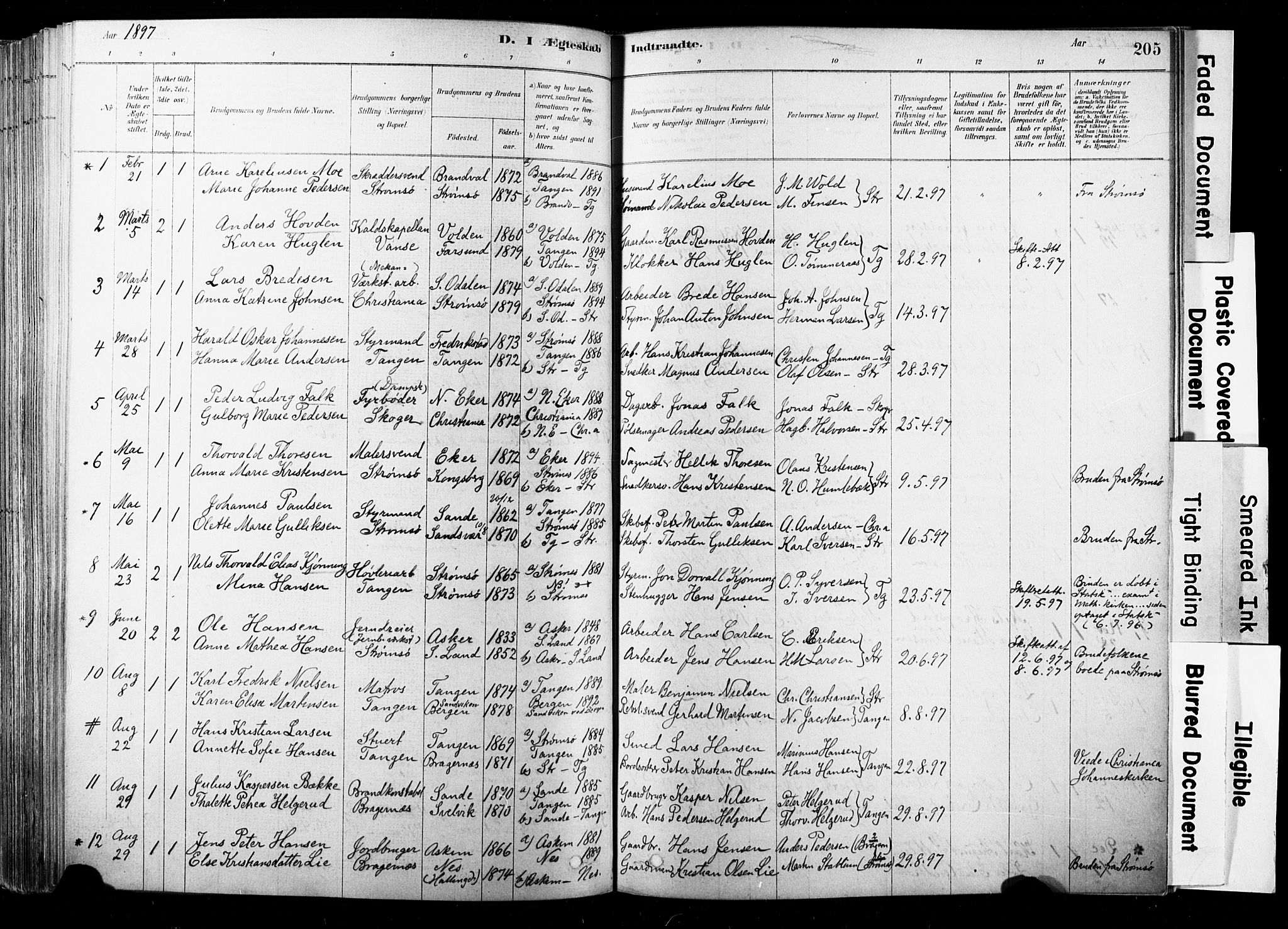Strømsø kirkebøker, SAKO/A-246/F/Fb/L0006: Parish register (official) no. II 6, 1879-1910, p. 205