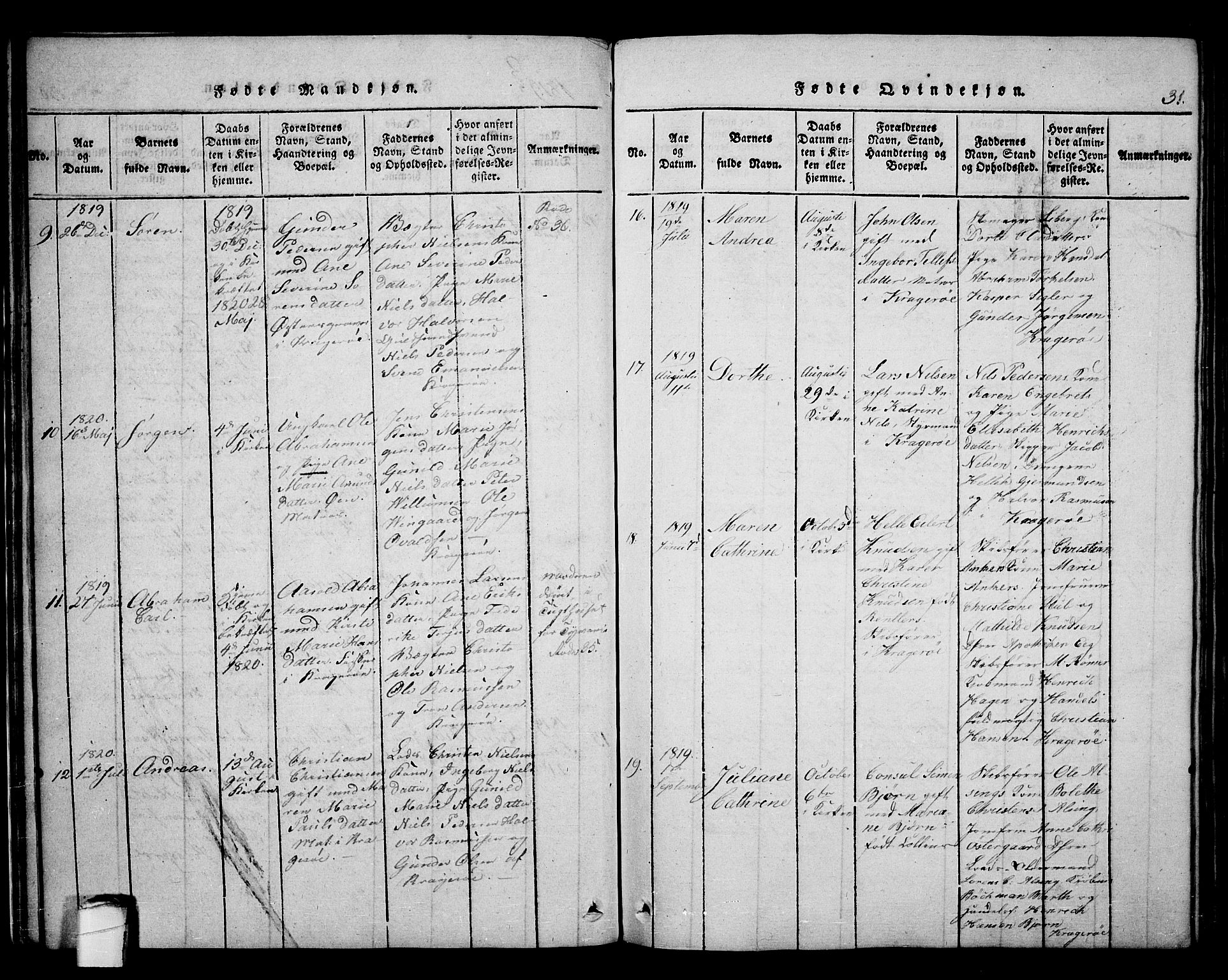 Kragerø kirkebøker, AV/SAKO-A-278/F/Fa/L0004: Parish register (official) no. 4, 1814-1831, p. 31