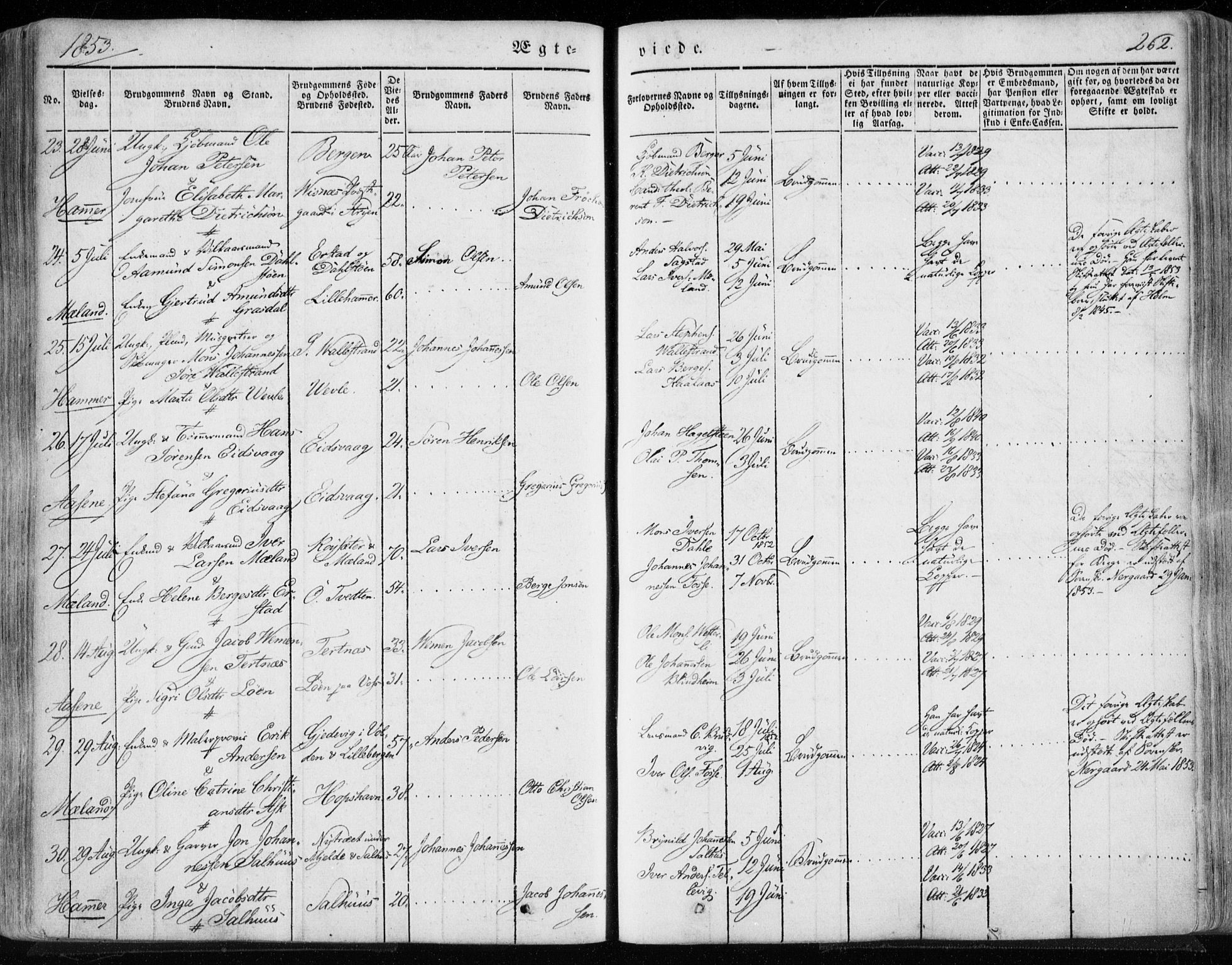 Hamre sokneprestembete, AV/SAB-A-75501/H/Ha/Haa/Haaa/L0013: Parish register (official) no. A 13, 1846-1857, p. 262