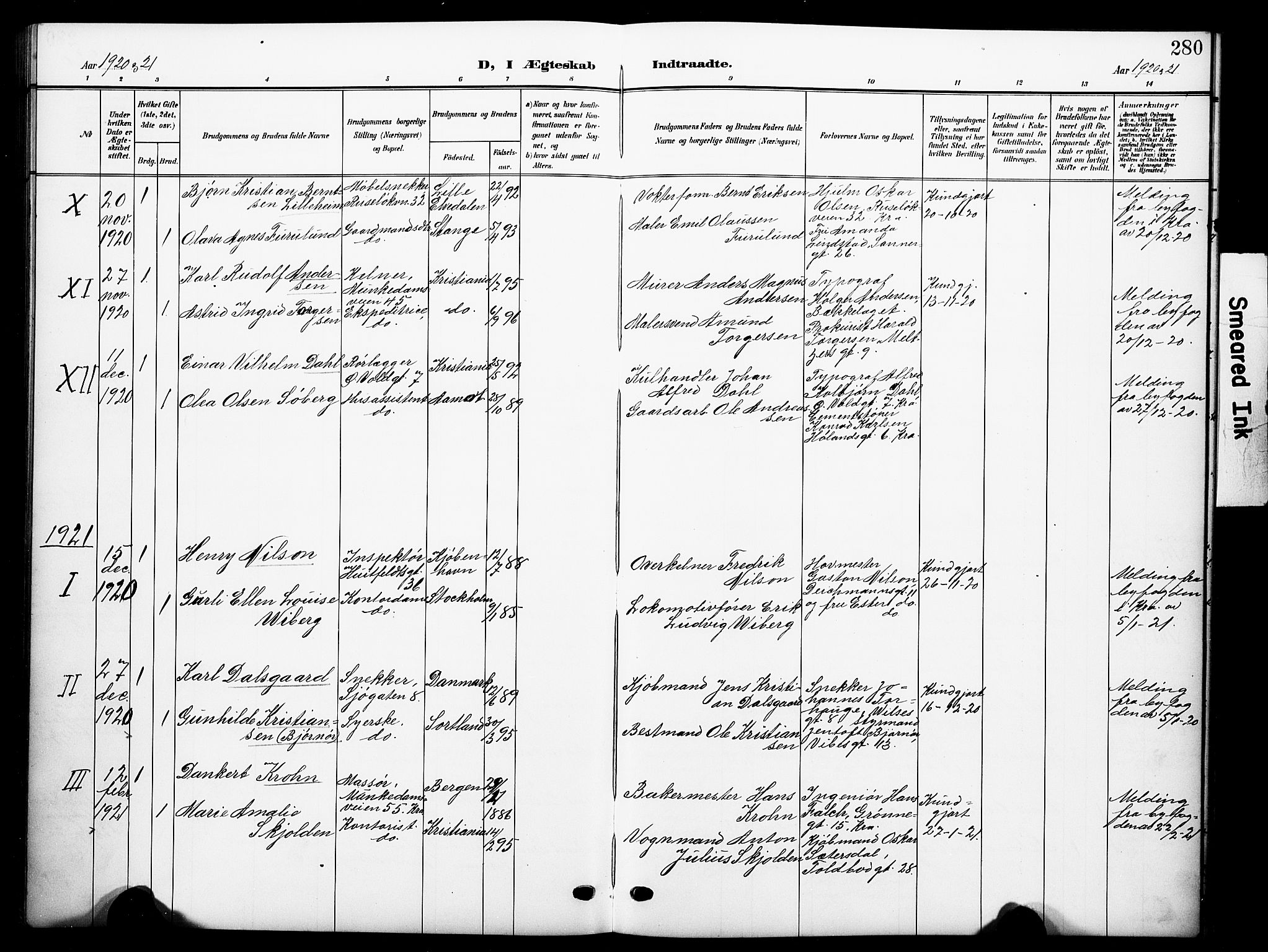 Johannes prestekontor Kirkebøker, SAO/A-10852/F/Fa/L0010: Parish register (official) no. 10, 1907-1919, p. 280