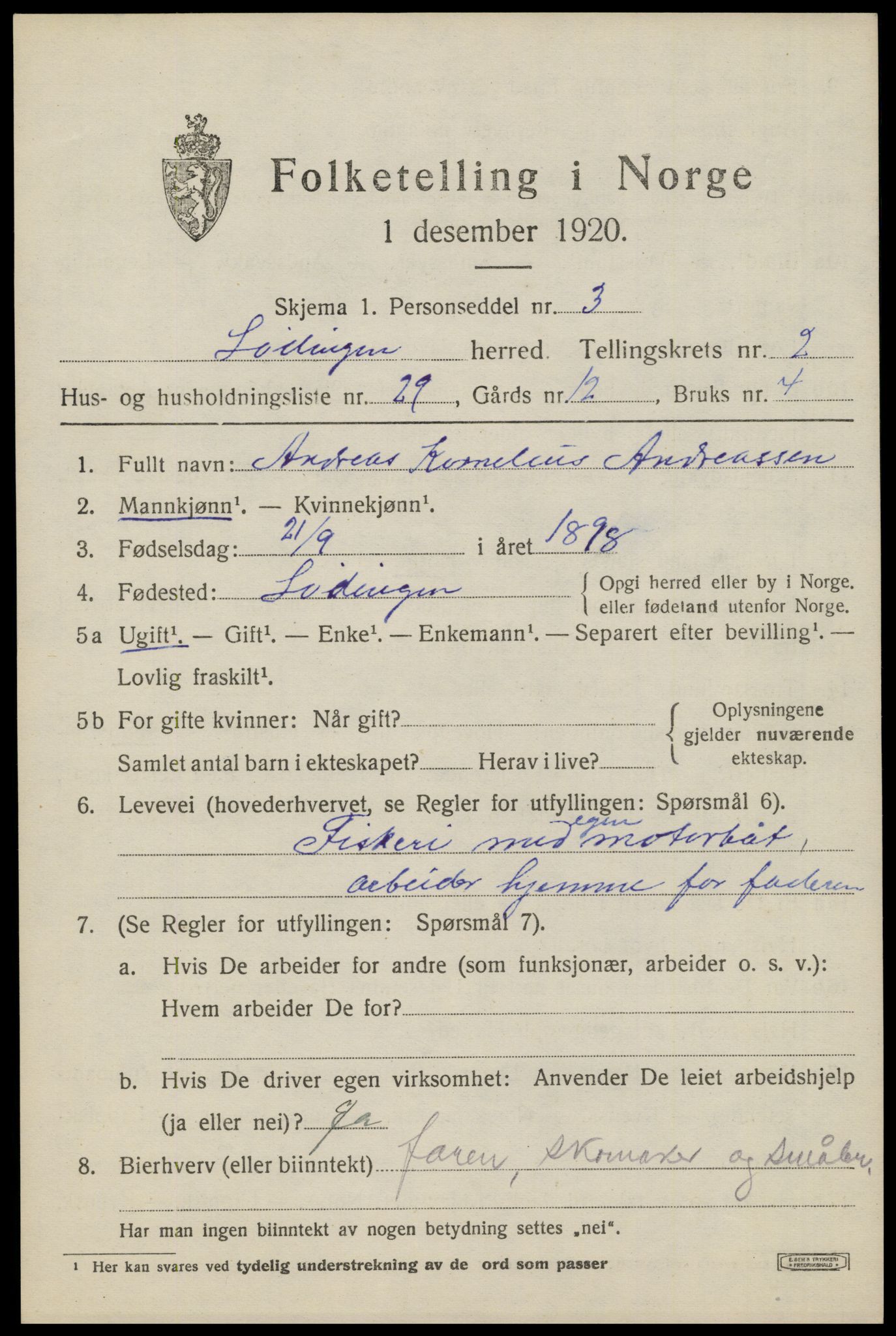 SAT, 1920 census for Lødingen, 1920, p. 2013