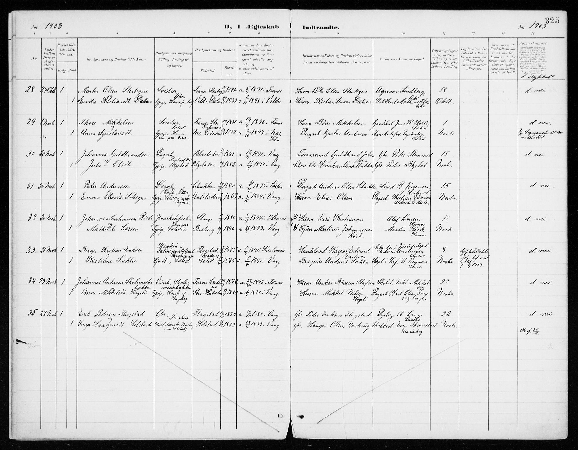 Vang prestekontor, Hedmark, AV/SAH-PREST-008/H/Ha/Haa/L0021: Parish register (official) no. 21, 1902-1917, p. 325