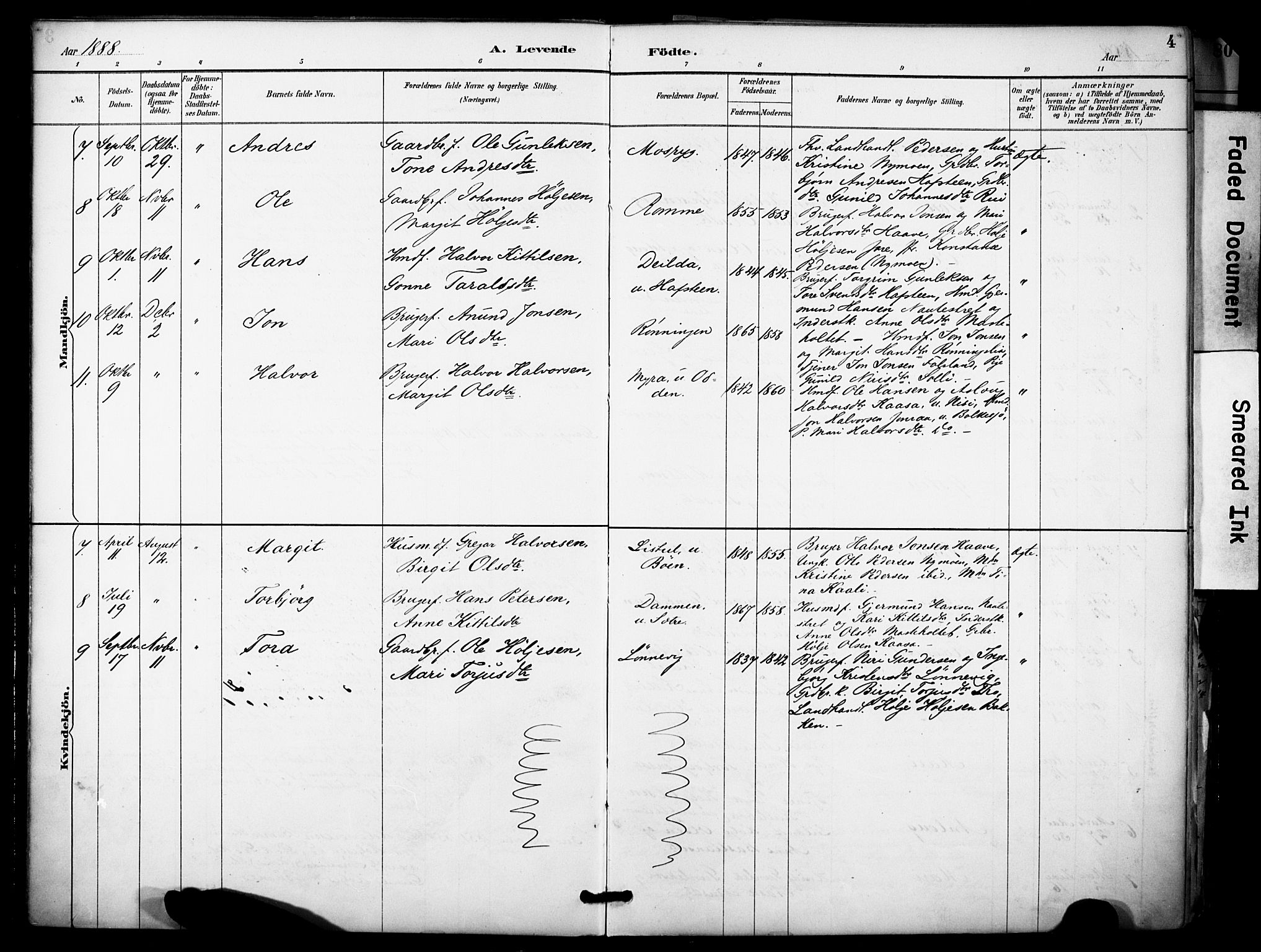 Gransherad kirkebøker, AV/SAKO-A-267/F/Fa/L0005: Parish register (official) no. I 5, 1887-1916, p. 4