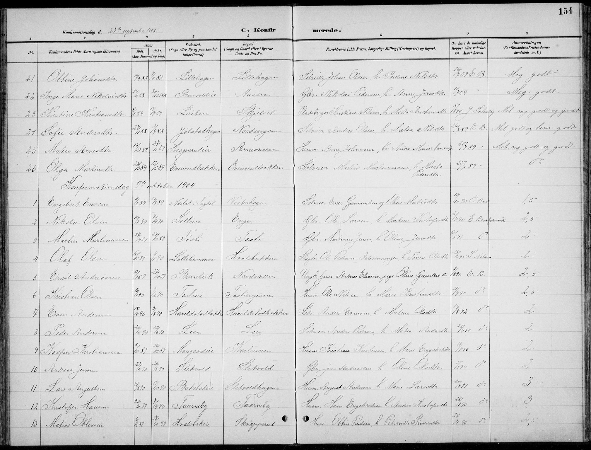 Romedal prestekontor, AV/SAH-PREST-004/L/L0013: Parish register (copy) no. 13, 1896-1937, p. 154