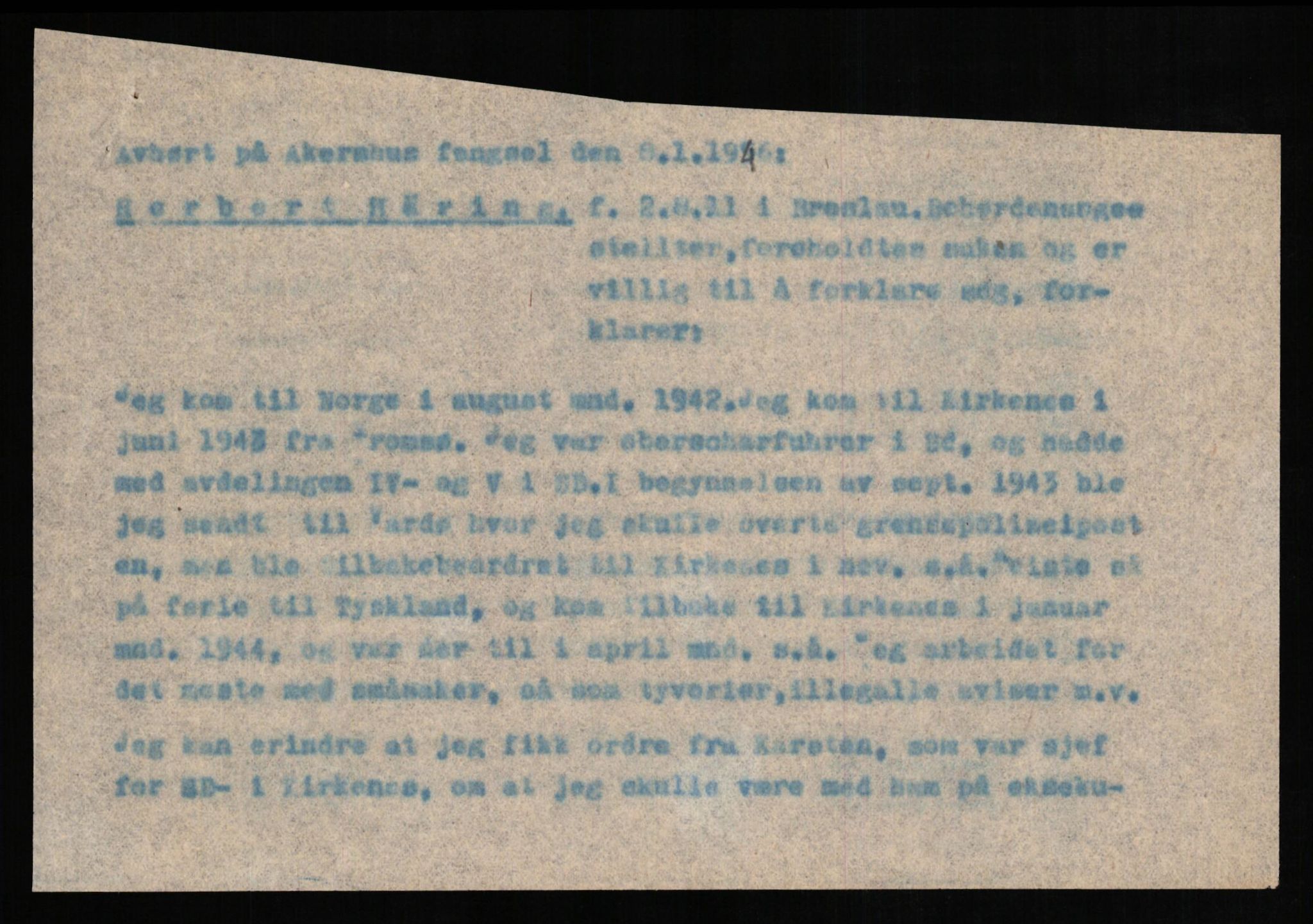 Forsvaret, Forsvarets overkommando II, AV/RA-RAFA-3915/D/Db/L0015: CI Questionaires. Tyske okkupasjonsstyrker i Norge. Tyskere., 1945-1946, p. 446