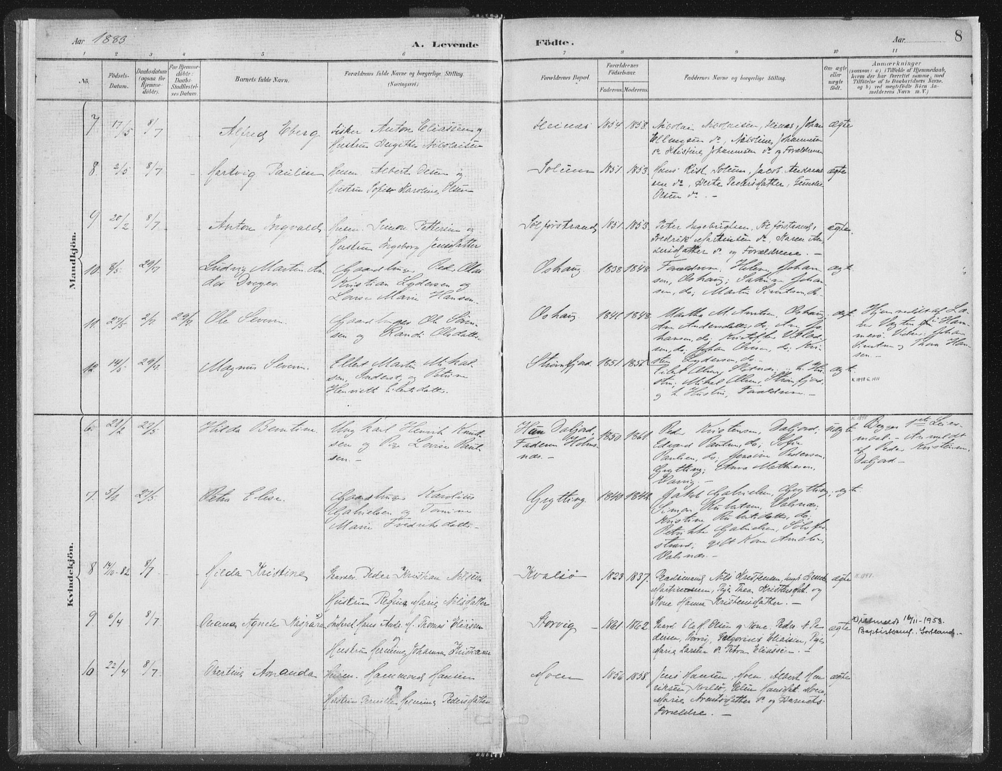 Ministerialprotokoller, klokkerbøker og fødselsregistre - Nordland, SAT/A-1459/890/L1286: Parish register (official) no. 890A01, 1882-1902, p. 8