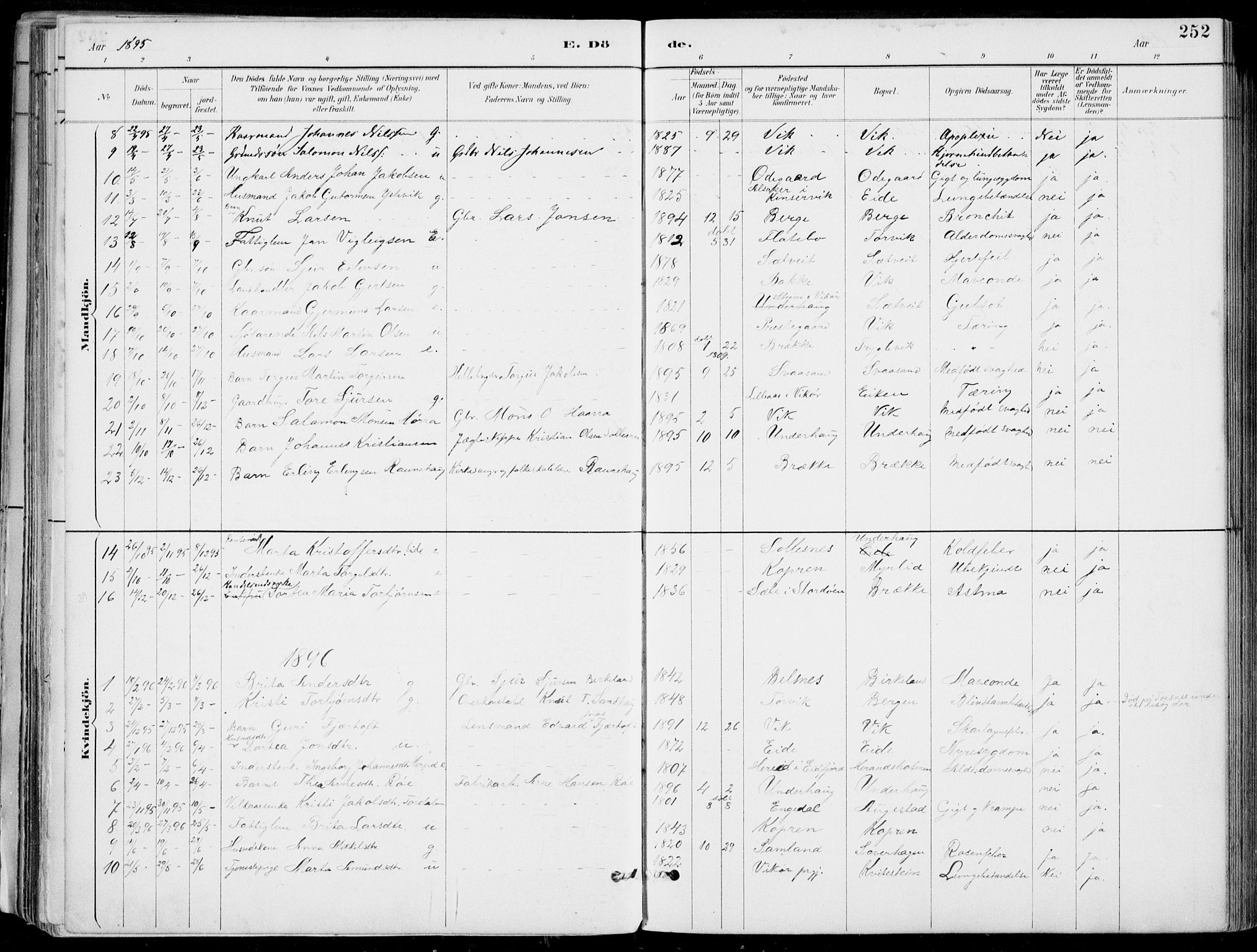 Strandebarm sokneprestembete, AV/SAB-A-78401/H/Haa: Parish register (official) no. E  1, 1886-1908, p. 252