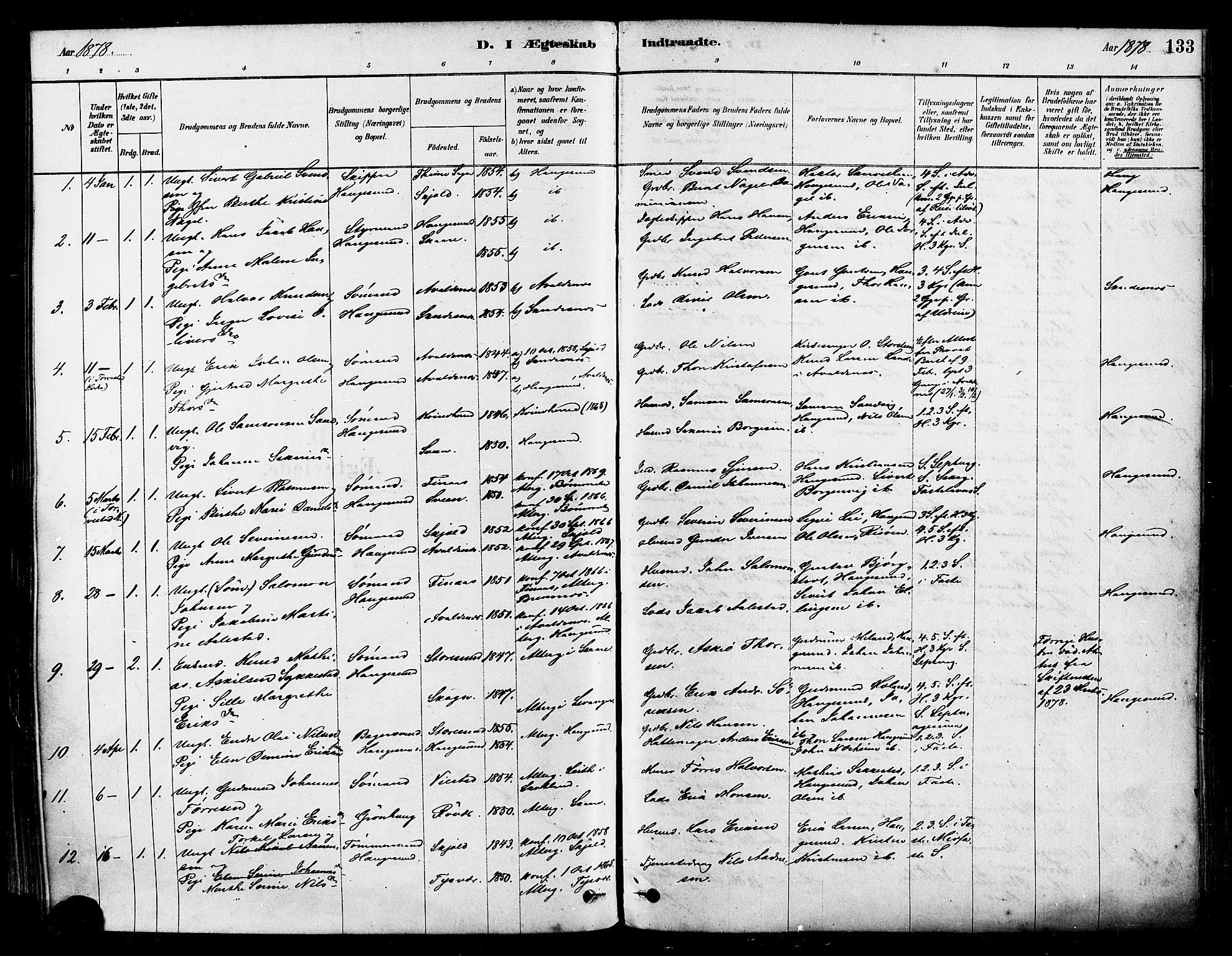 Haugesund sokneprestkontor, SAST/A -101863/H/Ha/Haa/L0001: Parish register (official) no. A 1, 1878-1885, p. 133