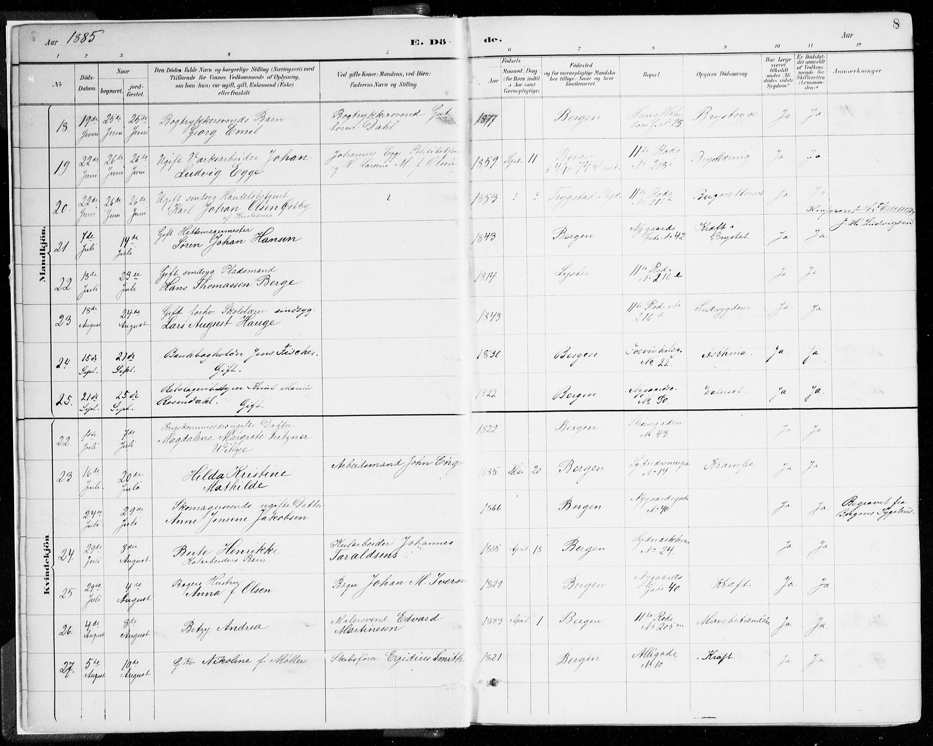 Johanneskirken sokneprestembete, SAB/A-76001/H/Haa/L0019: Parish register (official) no. E 1, 1885-1915, p. 8