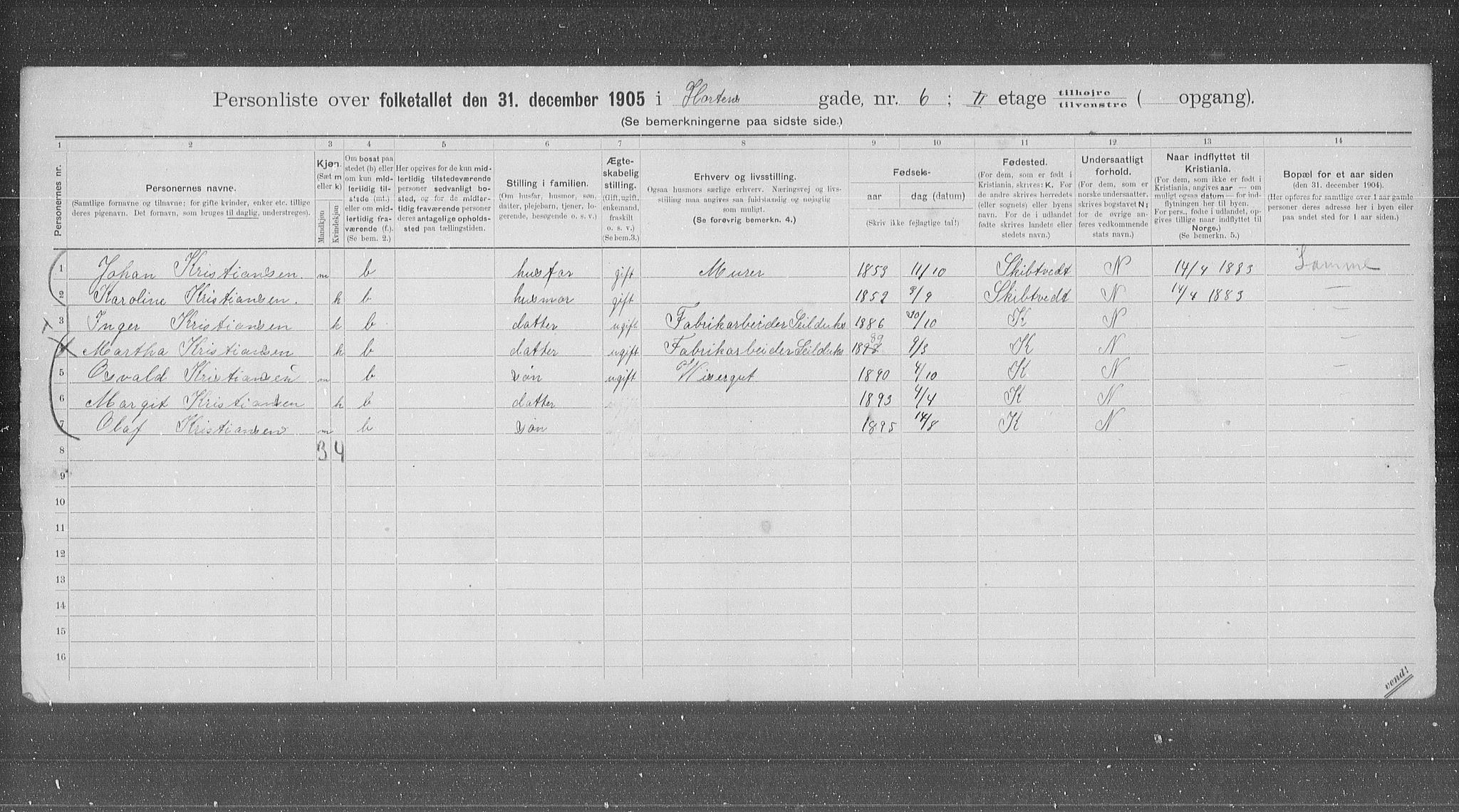 OBA, Municipal Census 1905 for Kristiania, 1905, p. 21518
