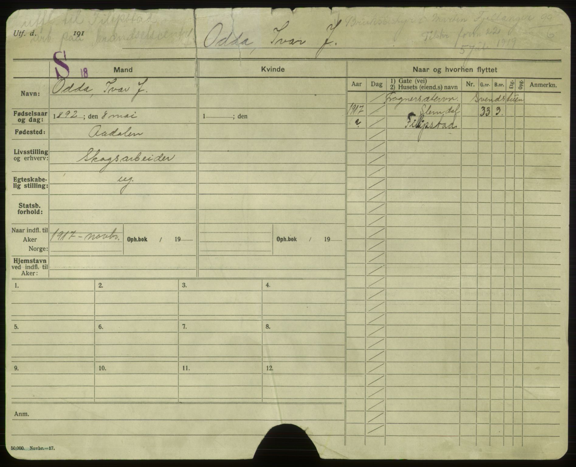 Oslo folkeregister, Registerkort, SAO/A-11715/F/Fa/Faa/L0018: Menn, 1917-1922, p. 2