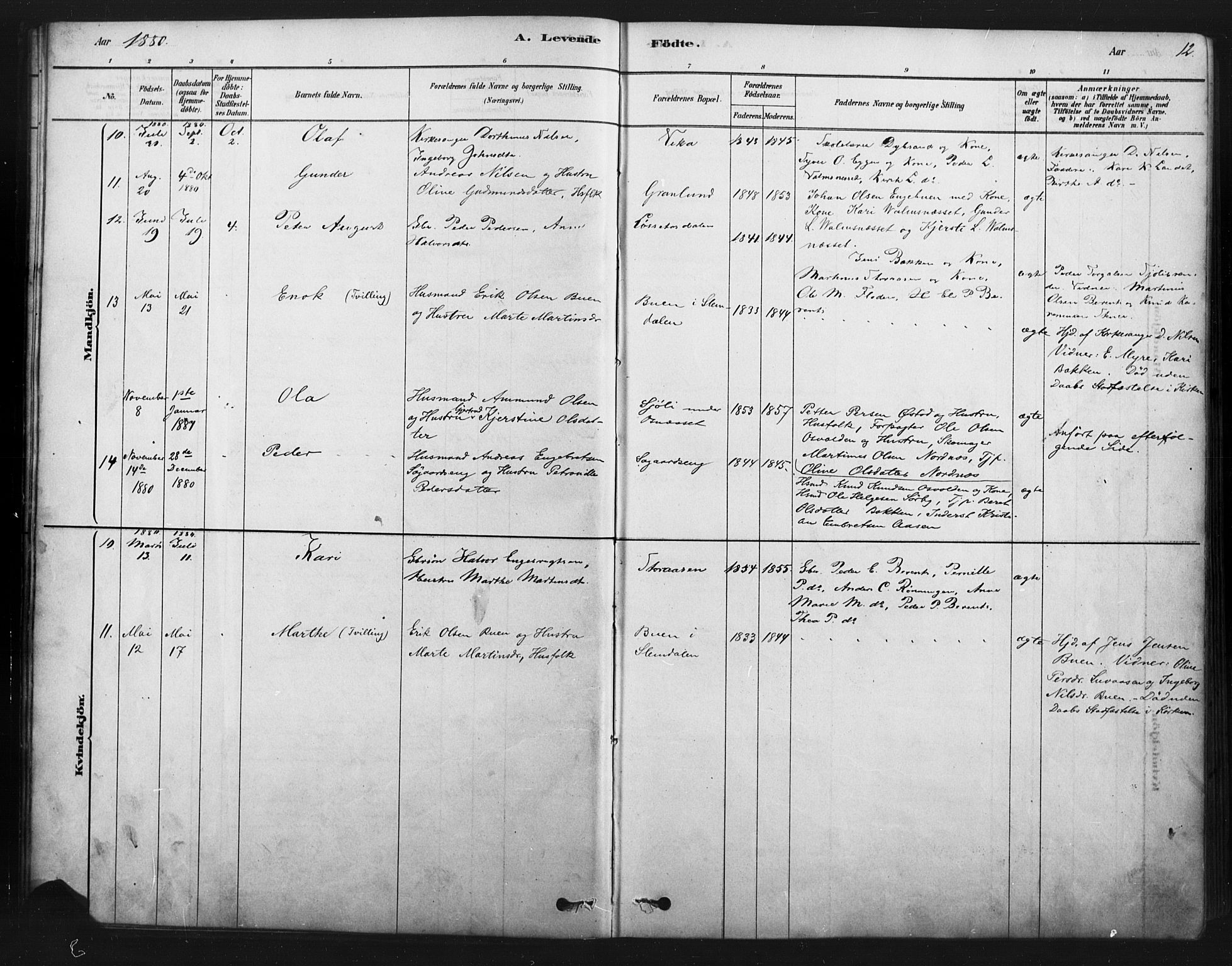 Åmot prestekontor, Hedmark, SAH/PREST-056/H/Ha/Haa/L0012: Parish register (official) no. 12, 1878-1901, p. 12