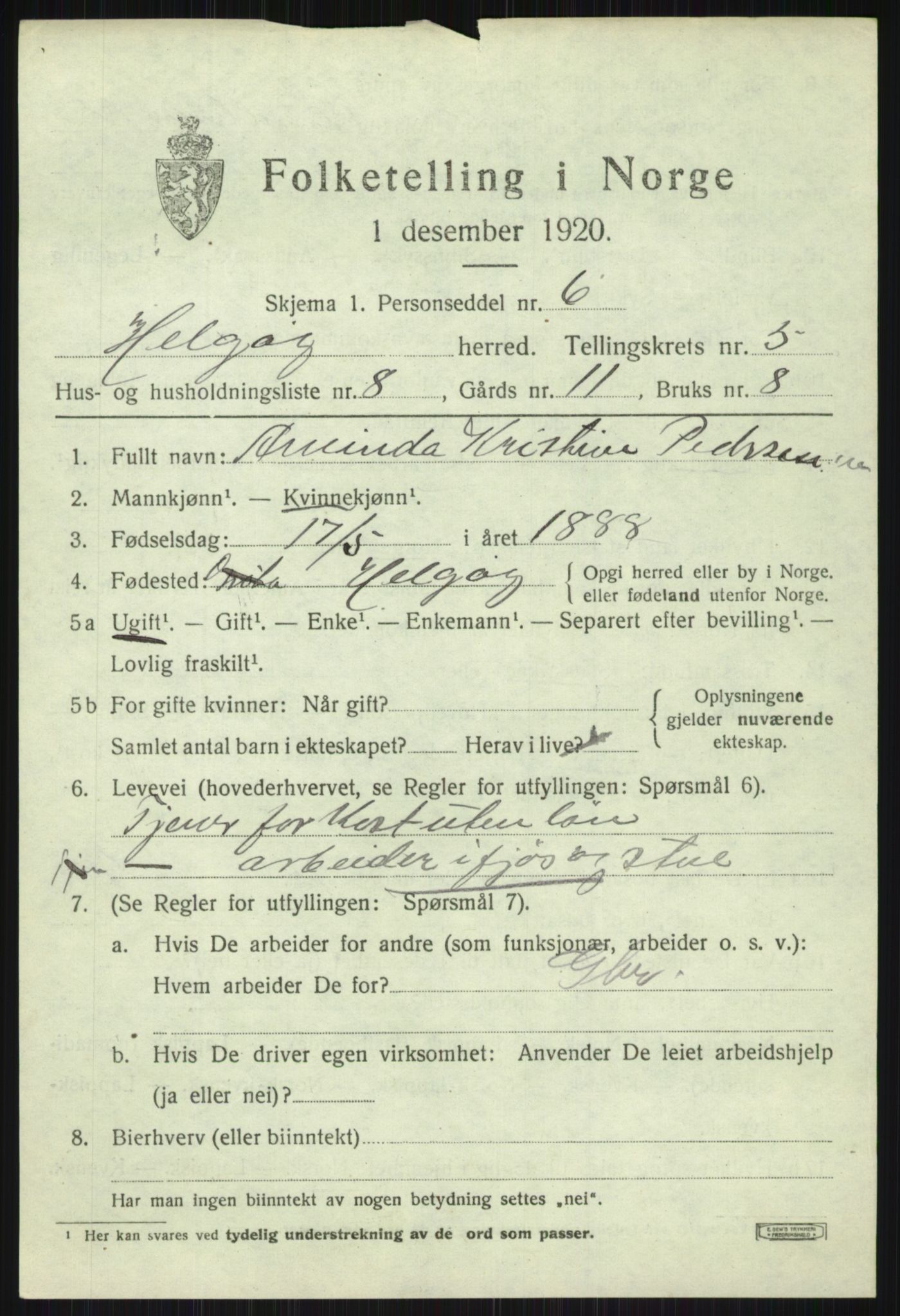SATØ, 1920 census for Helgøy, 1920, p. 2043