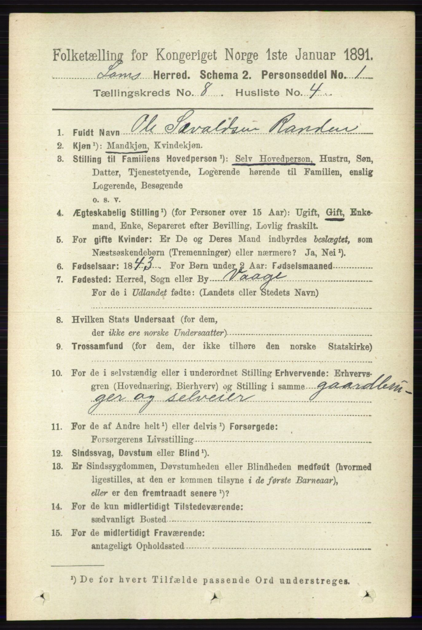 RA, 1891 census for 0514 Lom, 1891, p. 3120