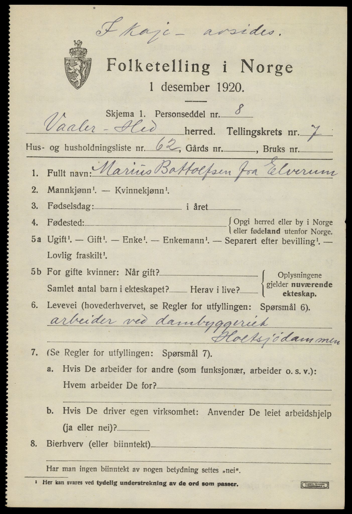 SAH, 1920 census for Våler (Hedmark), 1920, p. 8251