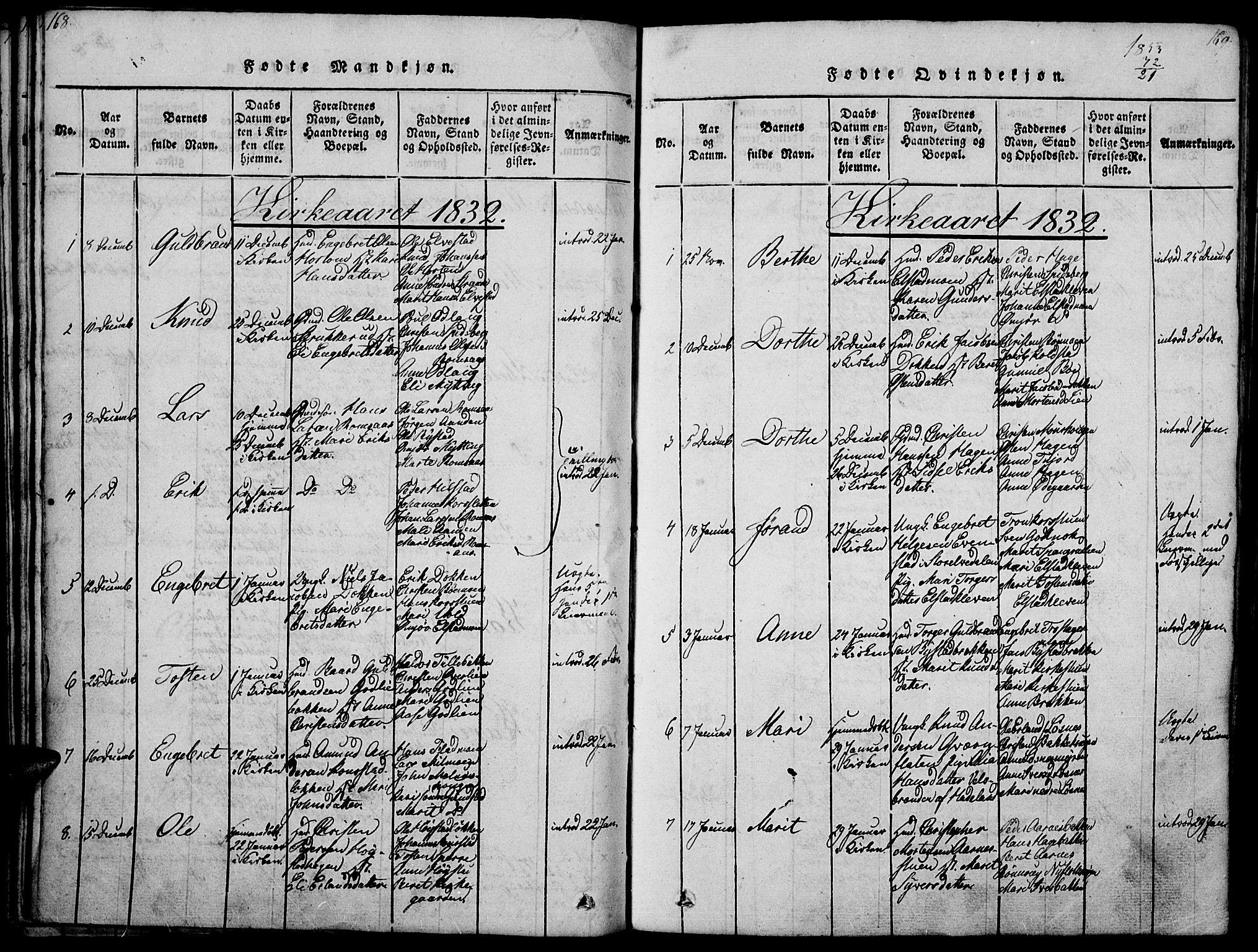 Ringebu prestekontor, SAH/PREST-082/H/Ha/Haa/L0004: Parish register (official) no. 4, 1821-1839, p. 168-169