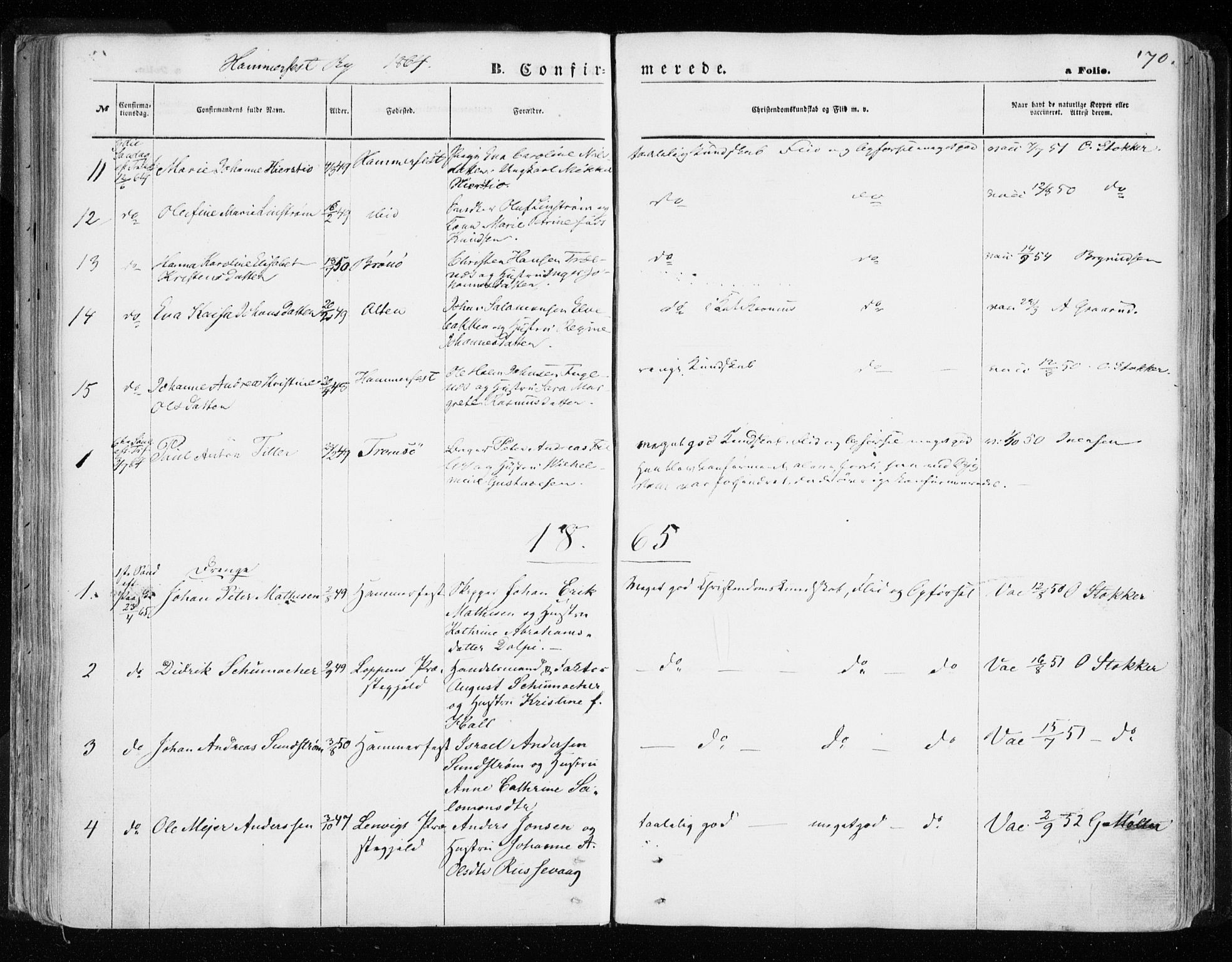 Hammerfest sokneprestkontor, AV/SATØ-S-1347/H/Ha/L0005.kirke: Parish register (official) no. 5, 1857-1869, p. 170