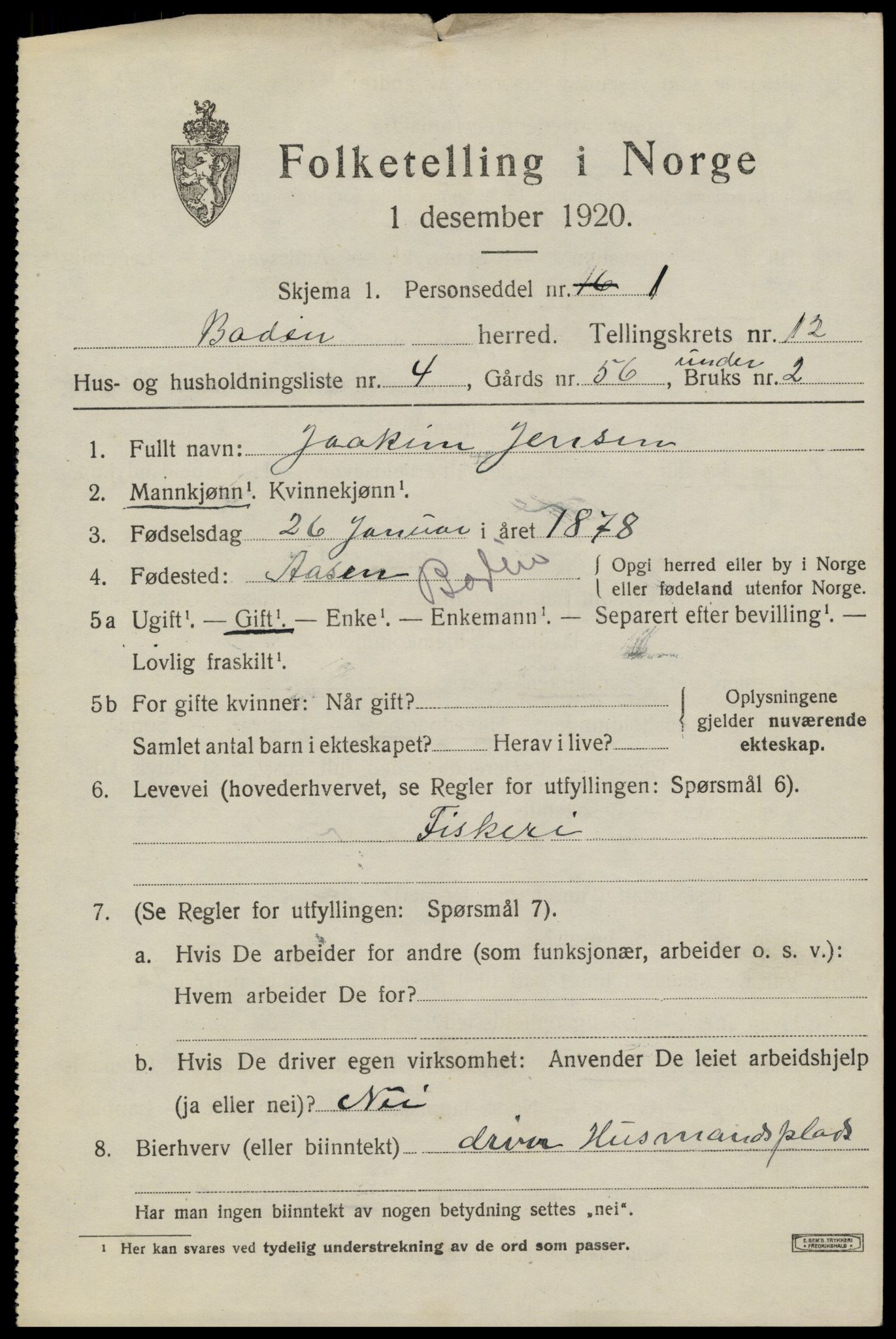 SAT, 1920 census for Bodin, 1920, p. 8464