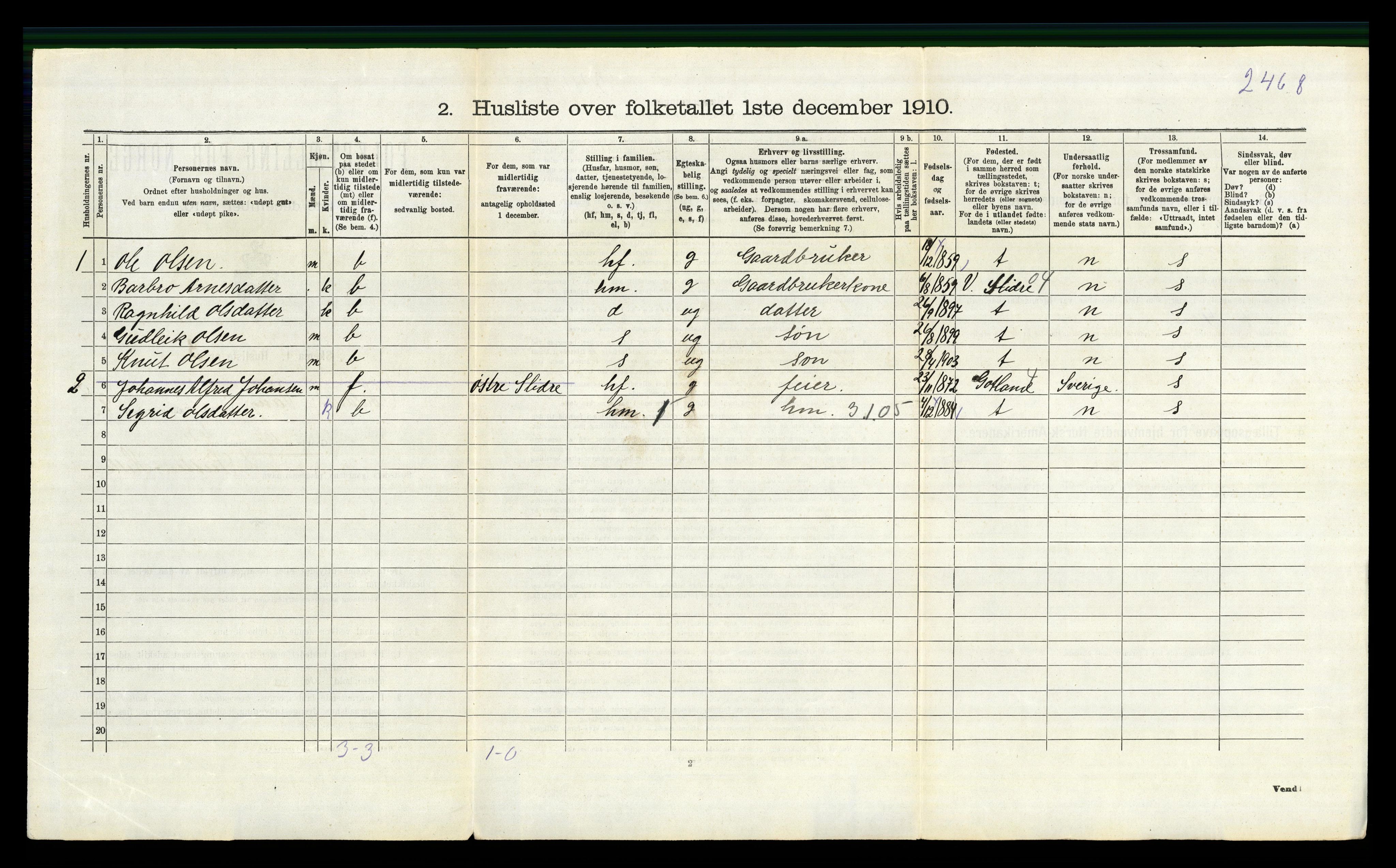 RA, 1910 census for Vang, 1910, p. 668