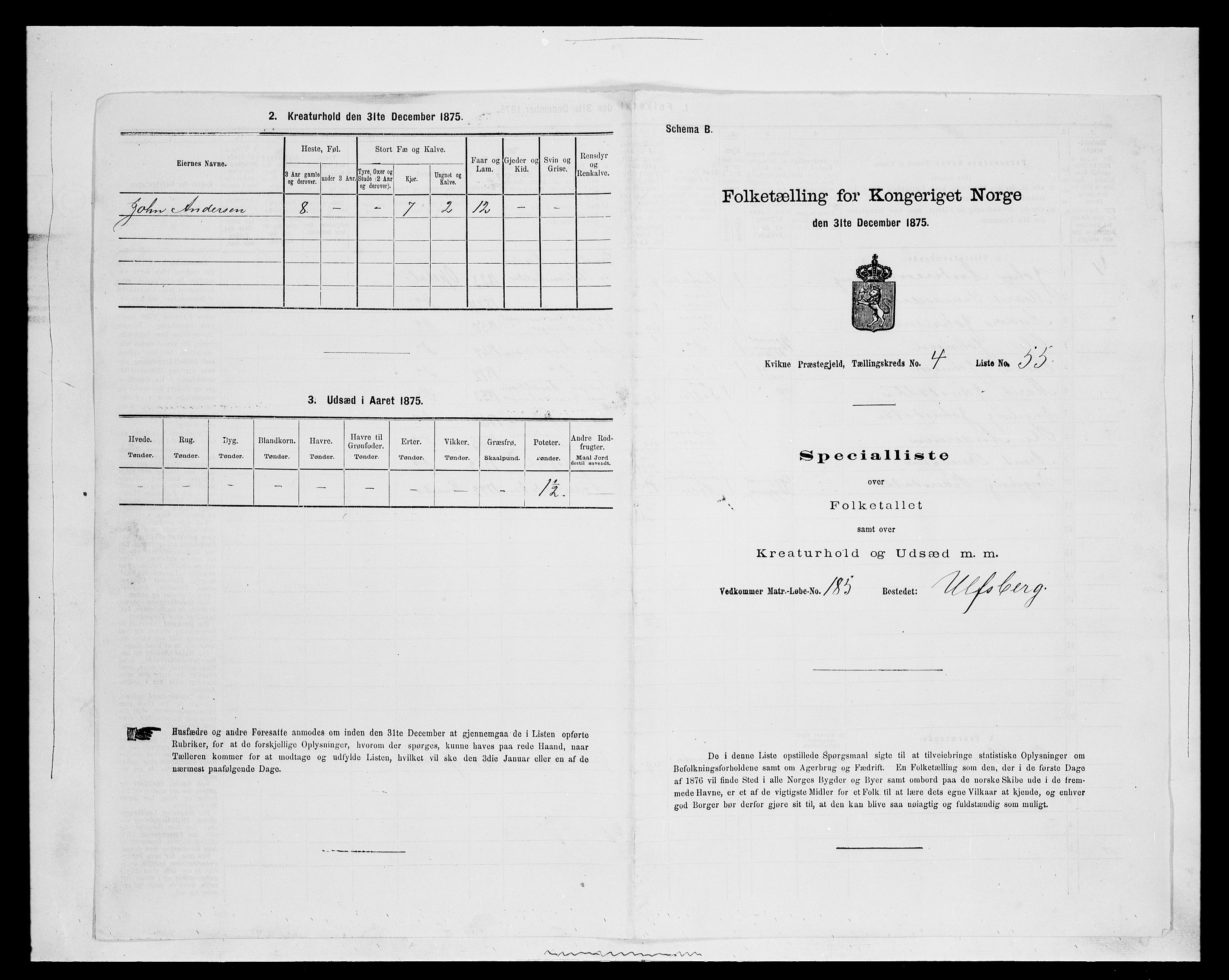 SAH, 1875 census for 0440P Kvikne, 1875, p. 444