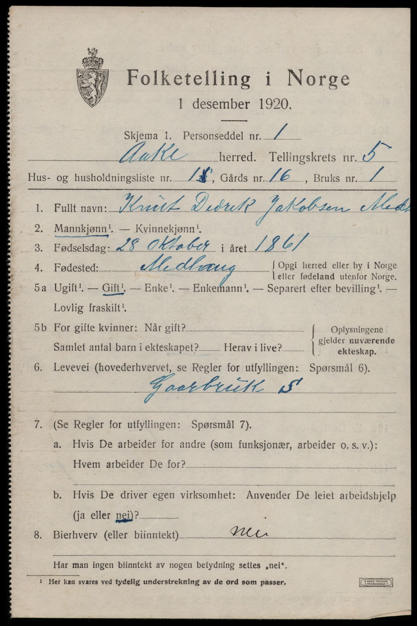 SAST, 1920 census for Åkra, 1920, p. 6820