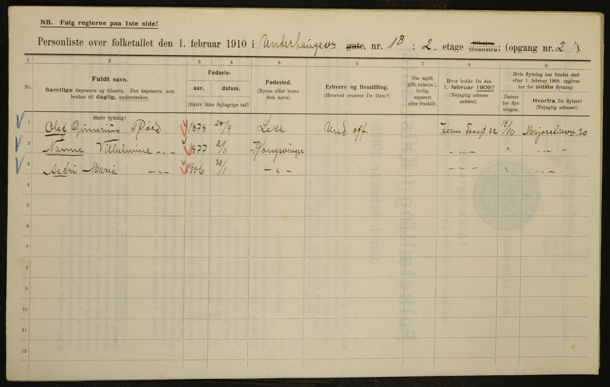 OBA, Municipal Census 1910 for Kristiania, 1910, p. 113518