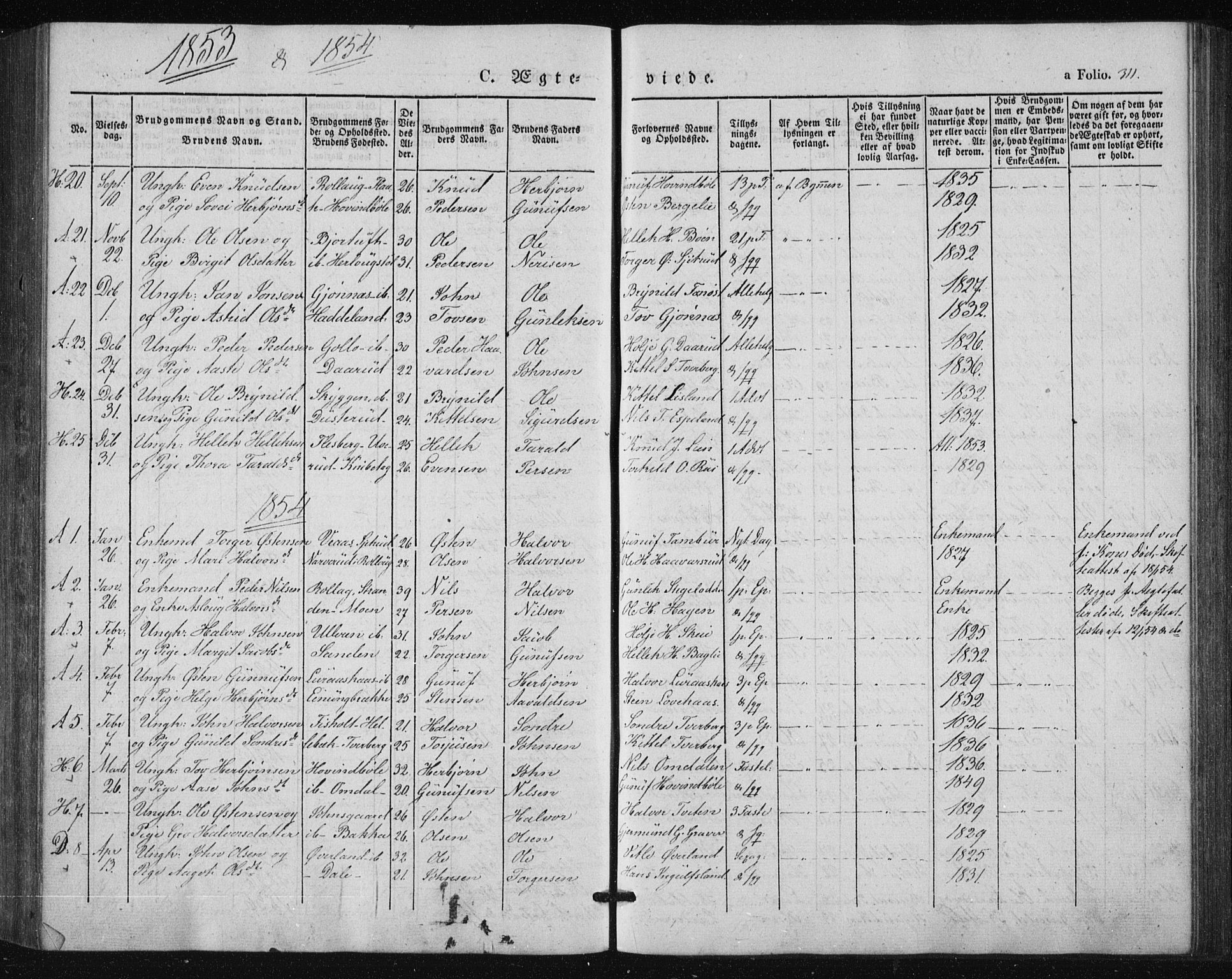 Tinn kirkebøker, SAKO/A-308/F/Fa/L0005: Parish register (official) no. I 5, 1844-1856, p. 311