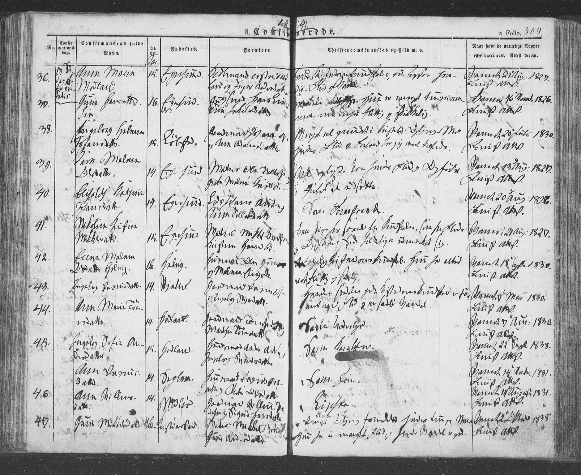 Eigersund sokneprestkontor, SAST/A-101807/S08/L0009: Parish register (official) no. A 9, 1827-1850, p. 304
