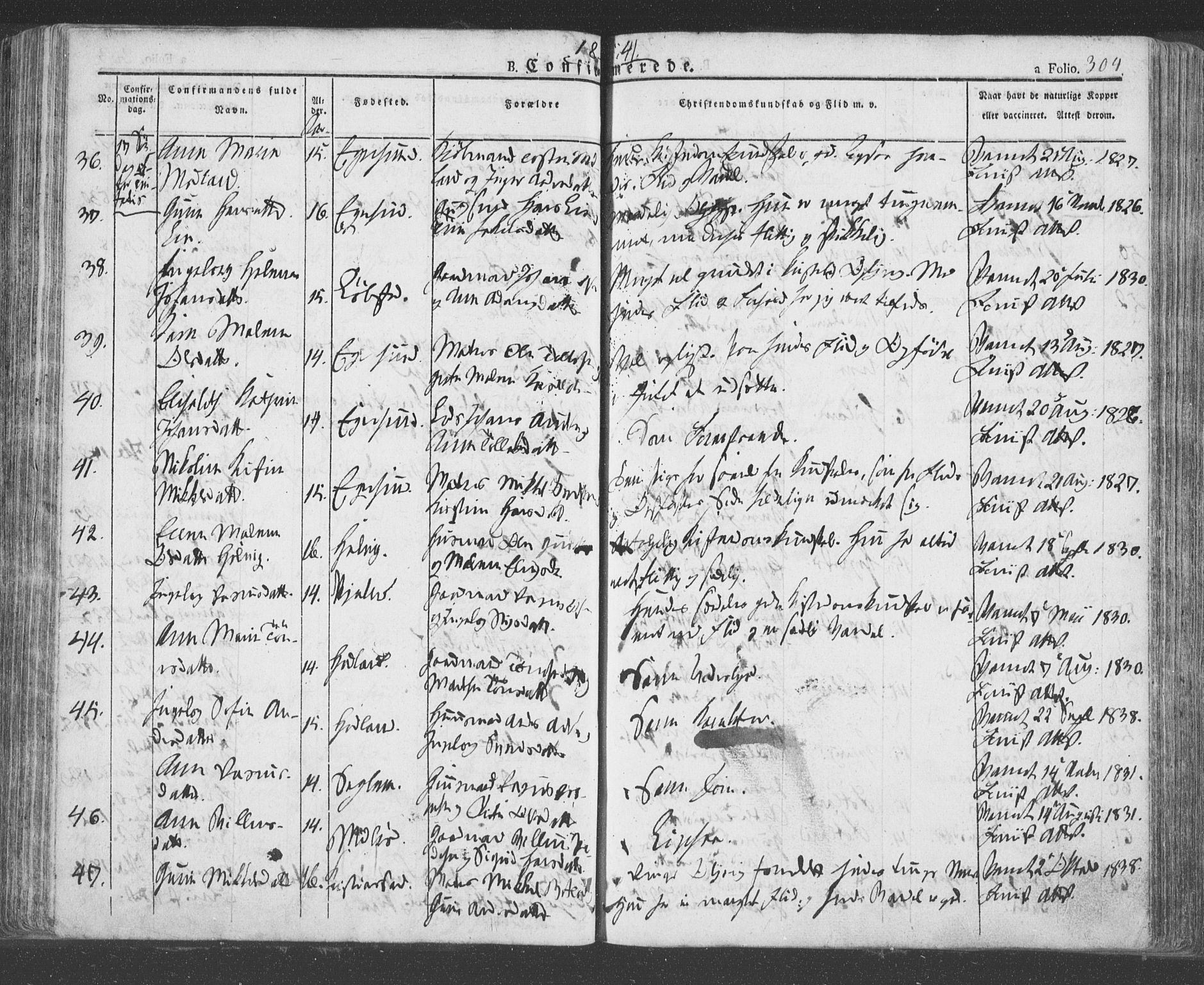 Eigersund sokneprestkontor, AV/SAST-A-101807/S08/L0009: Parish register (official) no. A 9, 1827-1850, p. 304