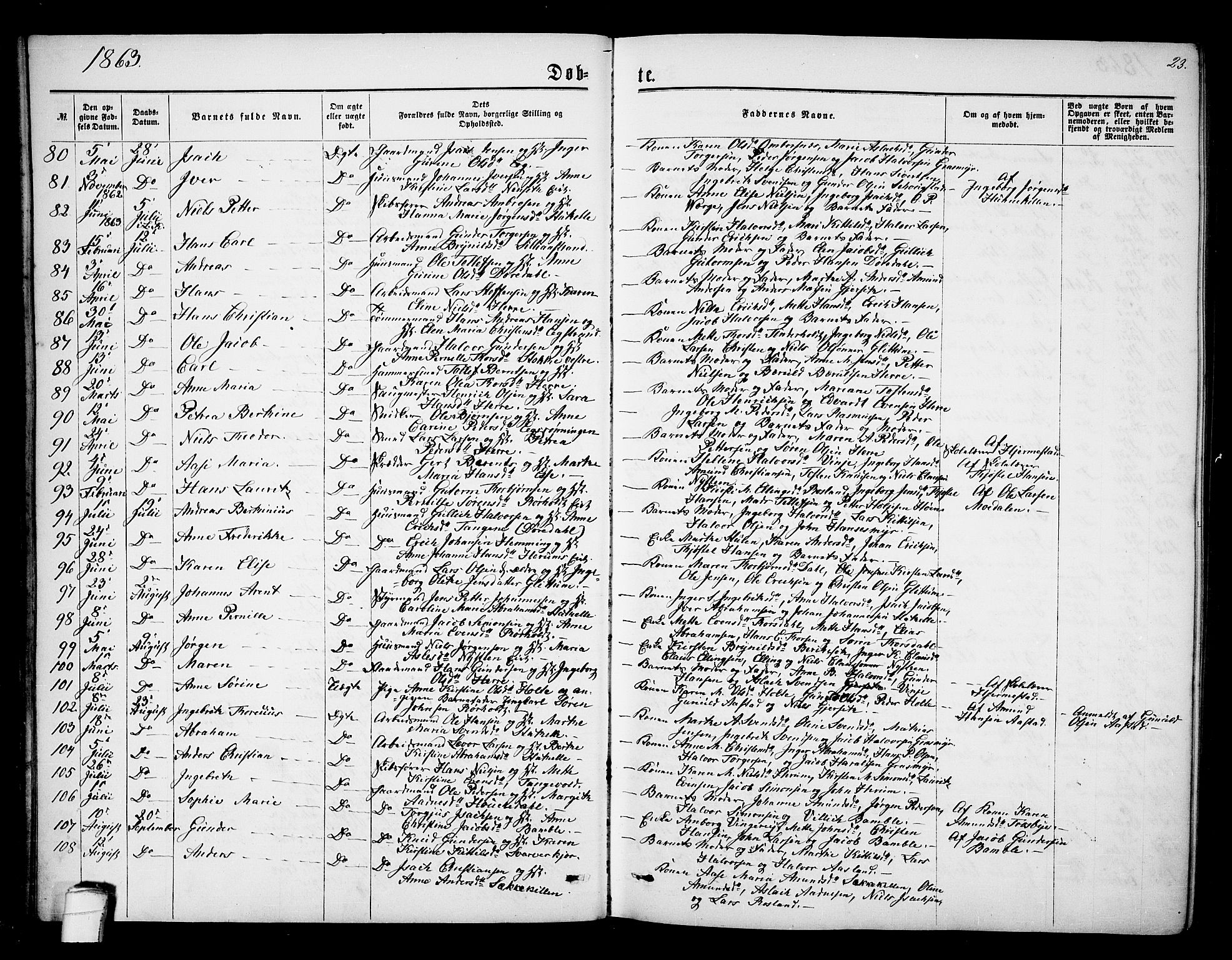 Bamble kirkebøker, SAKO/A-253/G/Ga/L0006: Parish register (copy) no. I 6, 1860-1876, p. 23