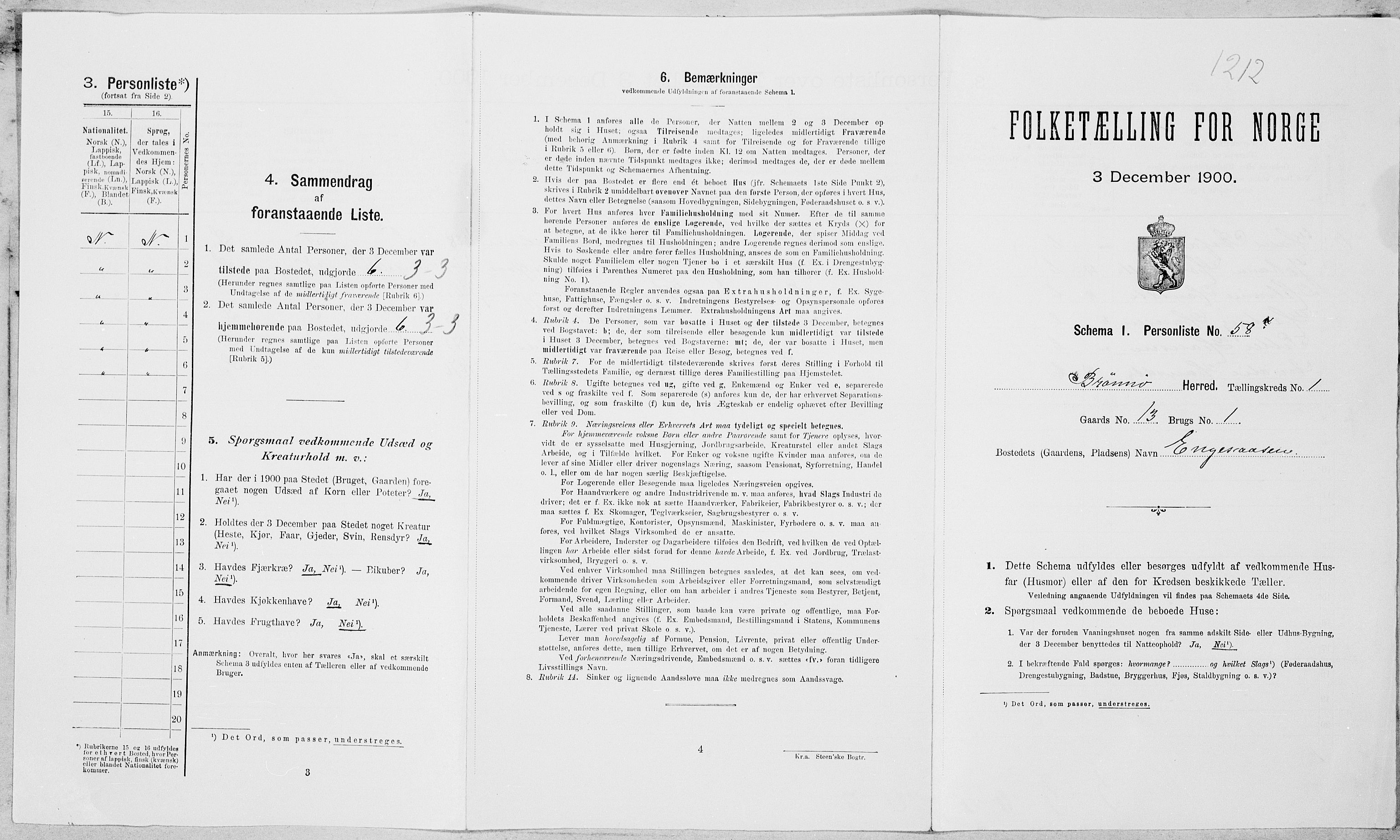 SAT, 1900 census for Brønnøy, 1900, p. 140