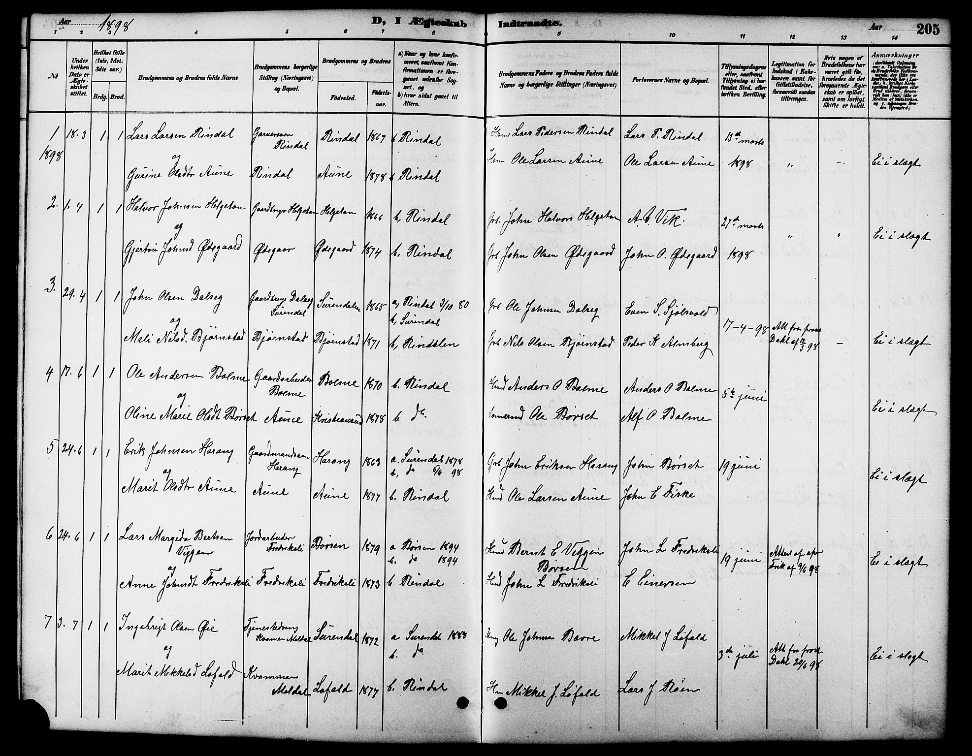 Ministerialprotokoller, klokkerbøker og fødselsregistre - Møre og Romsdal, SAT/A-1454/598/L1078: Parish register (copy) no. 598C03, 1892-1909, p. 205